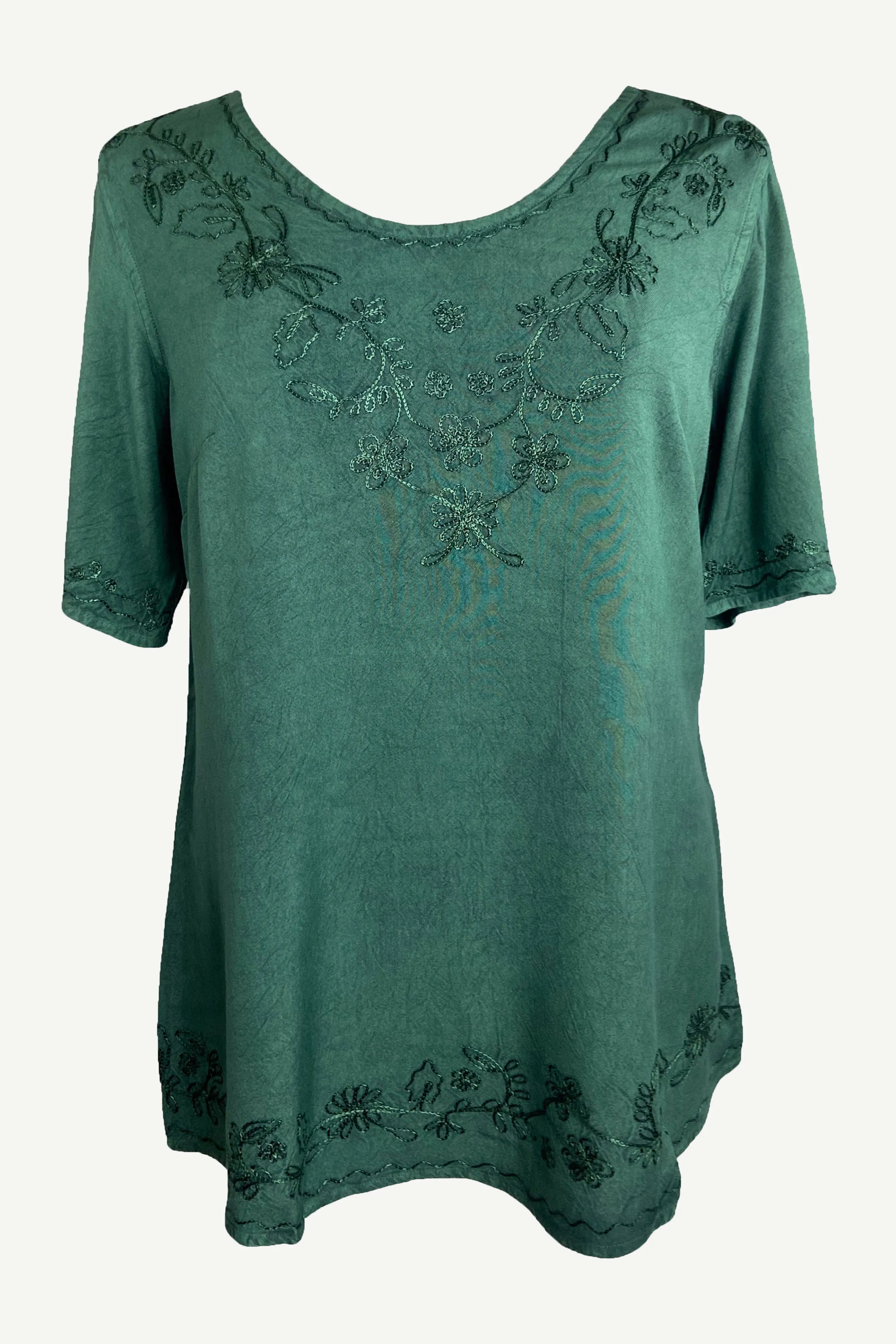 27710 B Medieval Embroidered Round Neck Short Sleeve Tunic Blouse