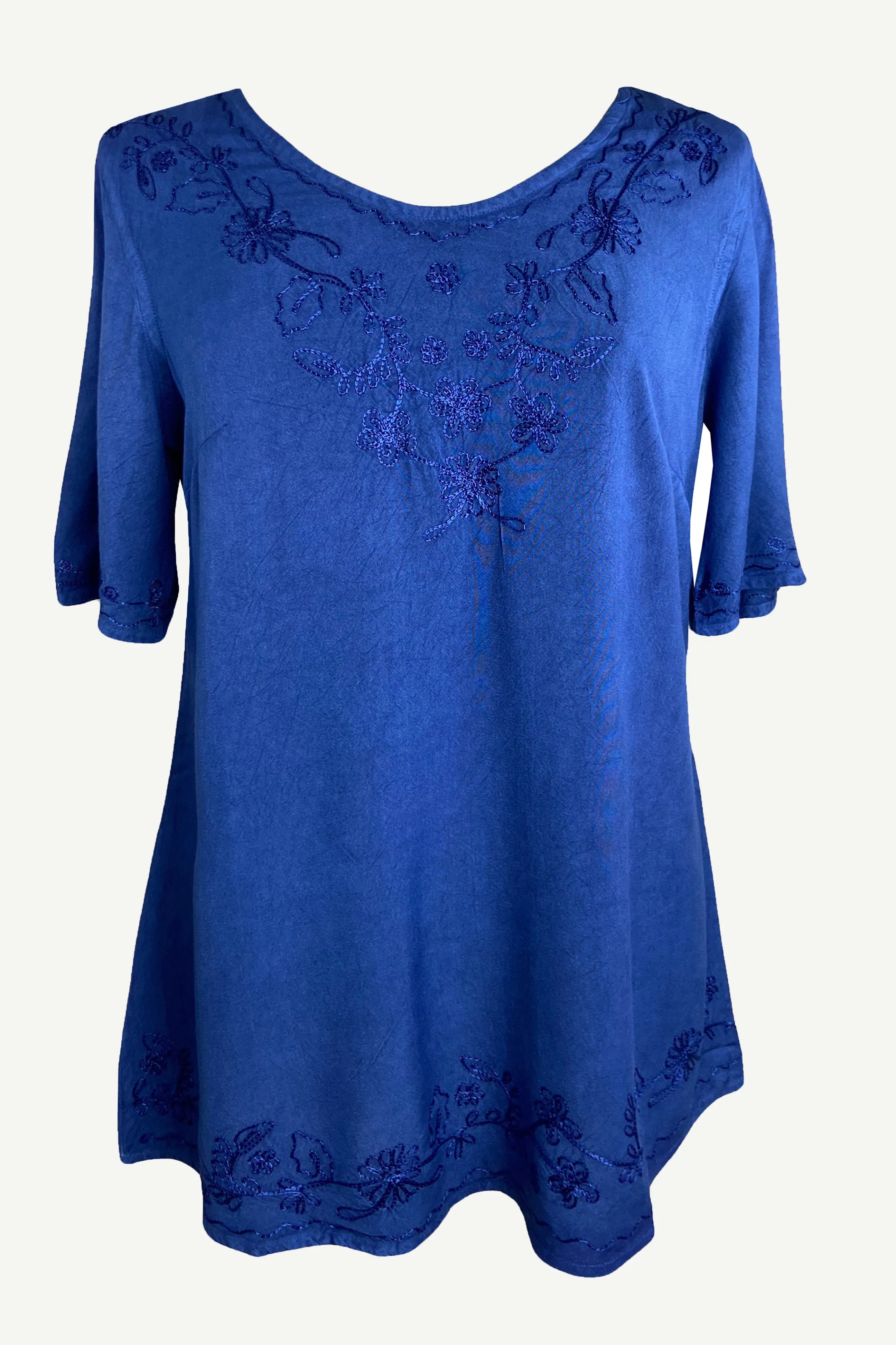 27710 B Medieval Embroidered Round Neck Short Sleeve Tunic Blouse