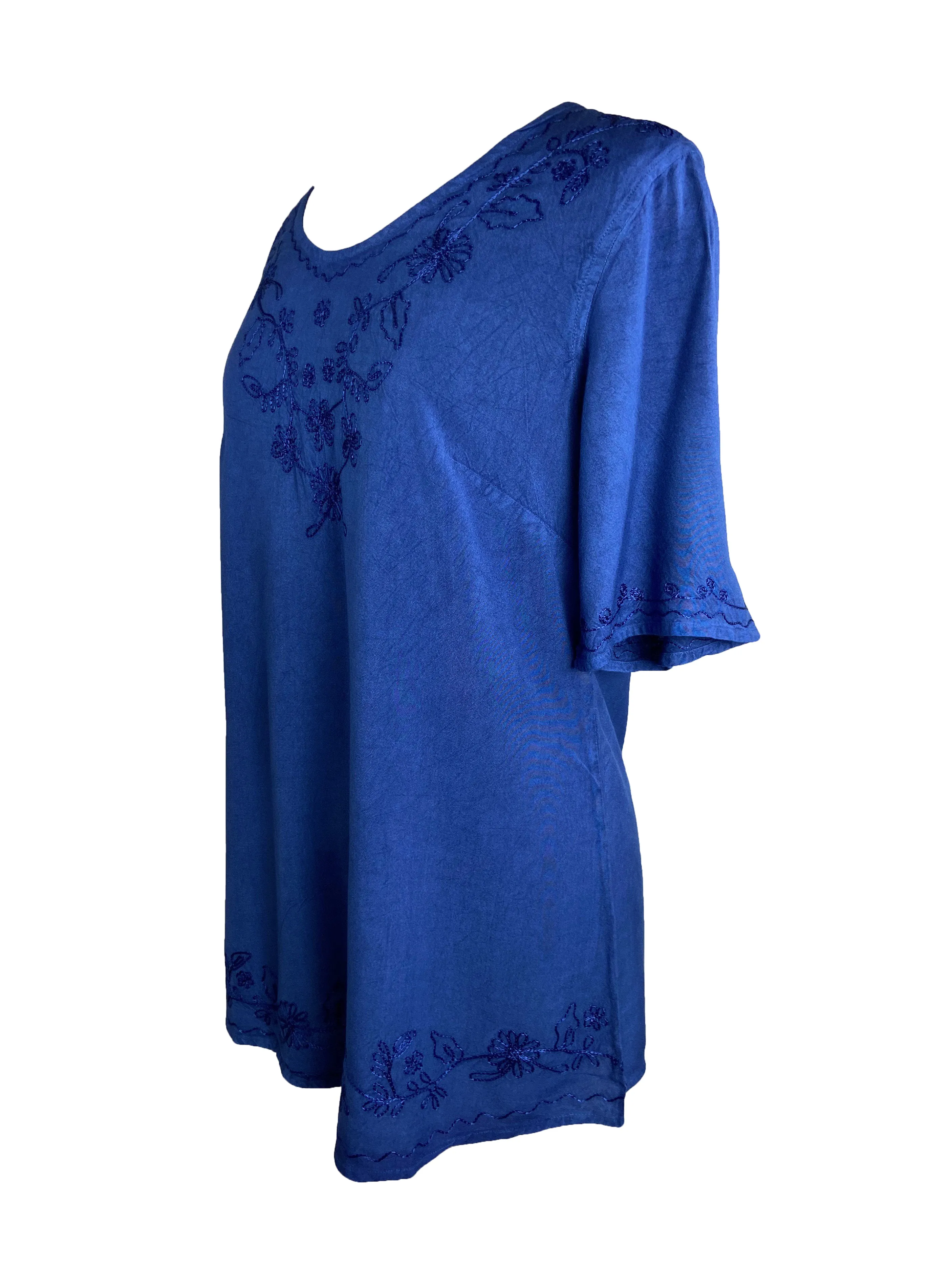 27710 B Medieval Embroidered Round Neck Short Sleeve Tunic Blouse