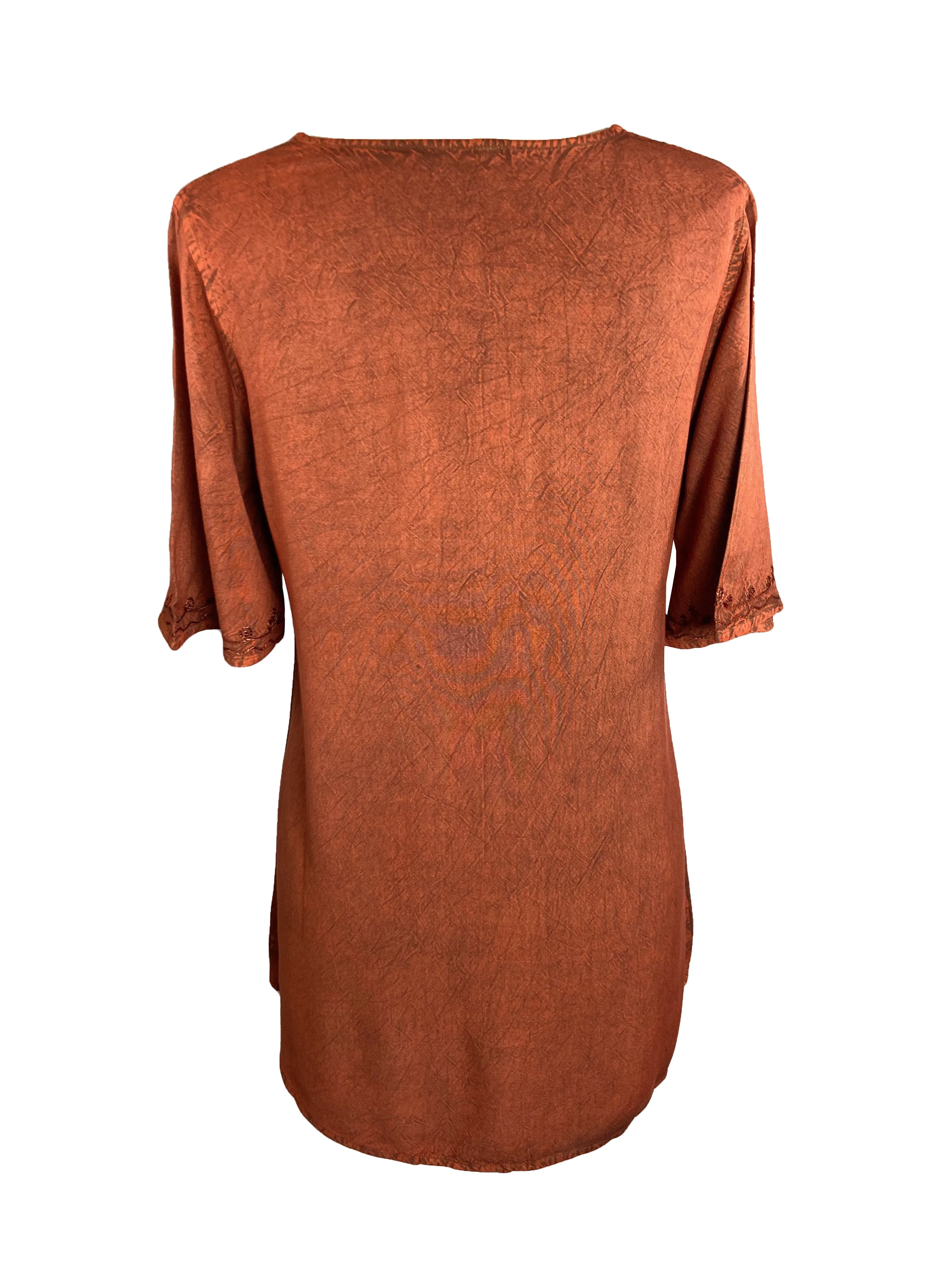27710 B Medieval Embroidered Round Neck Short Sleeve Tunic Blouse