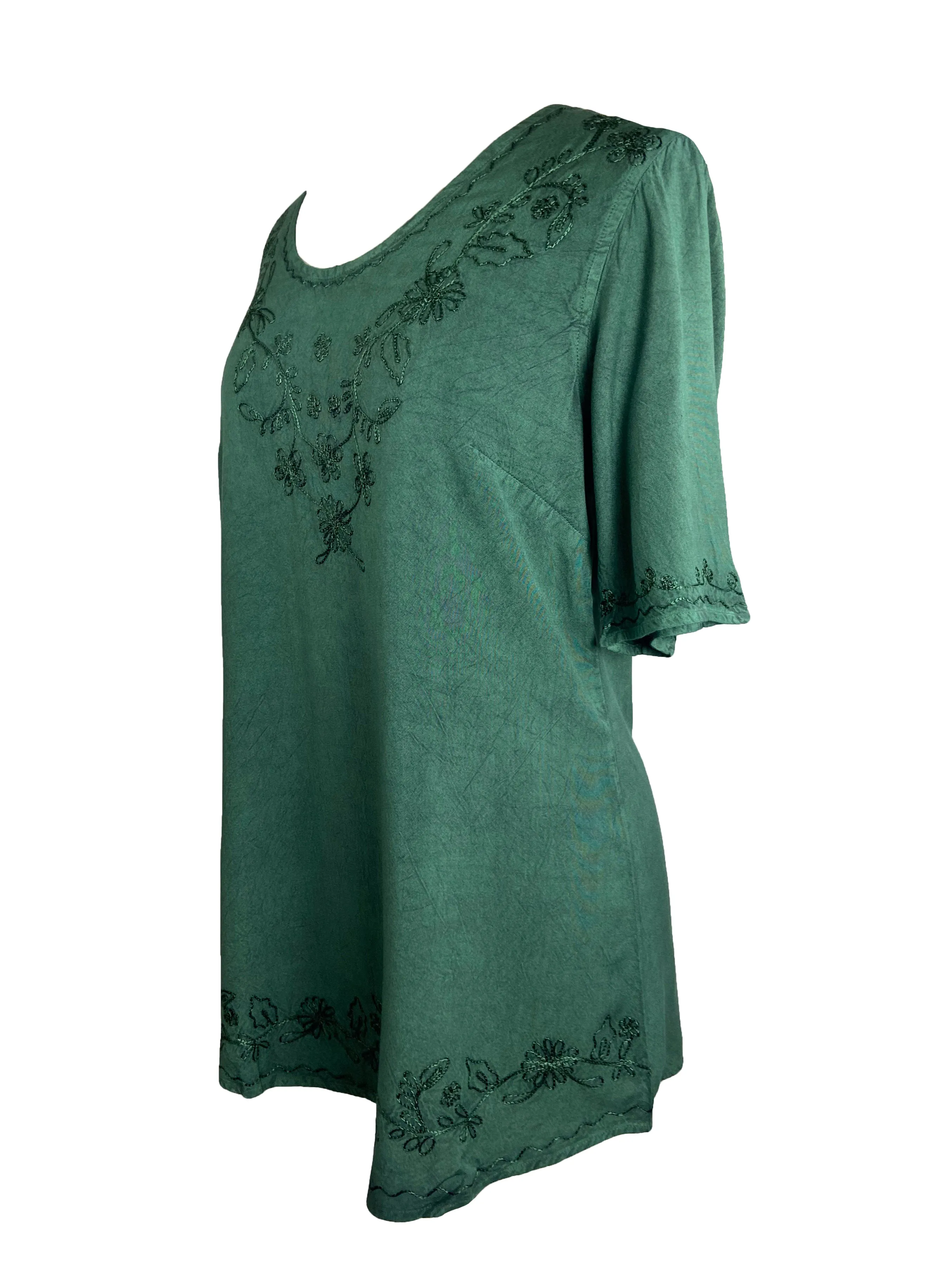 27710 B Medieval Embroidered Round Neck Short Sleeve Tunic Blouse