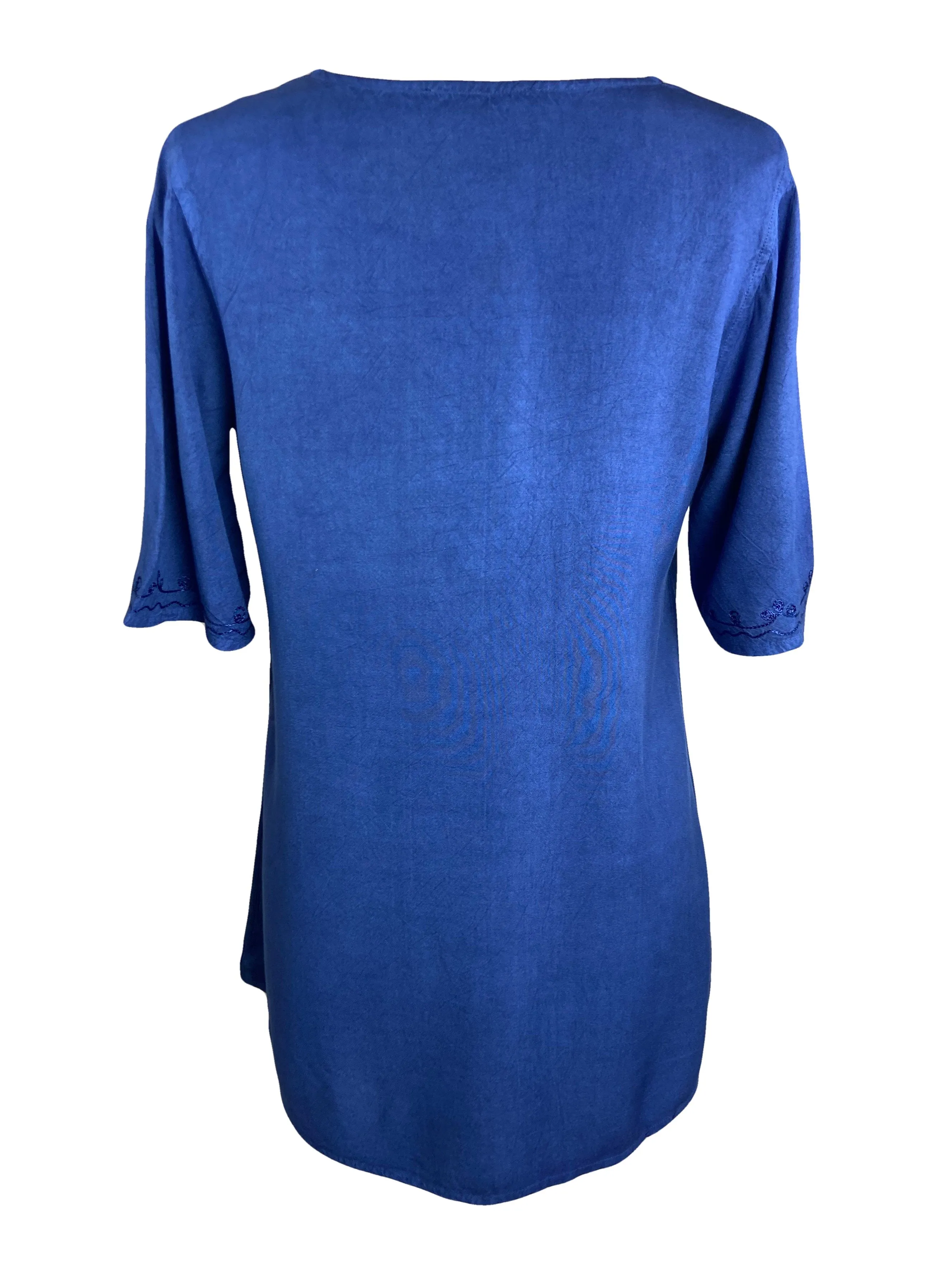 27710 B Medieval Embroidered Round Neck Short Sleeve Tunic Blouse