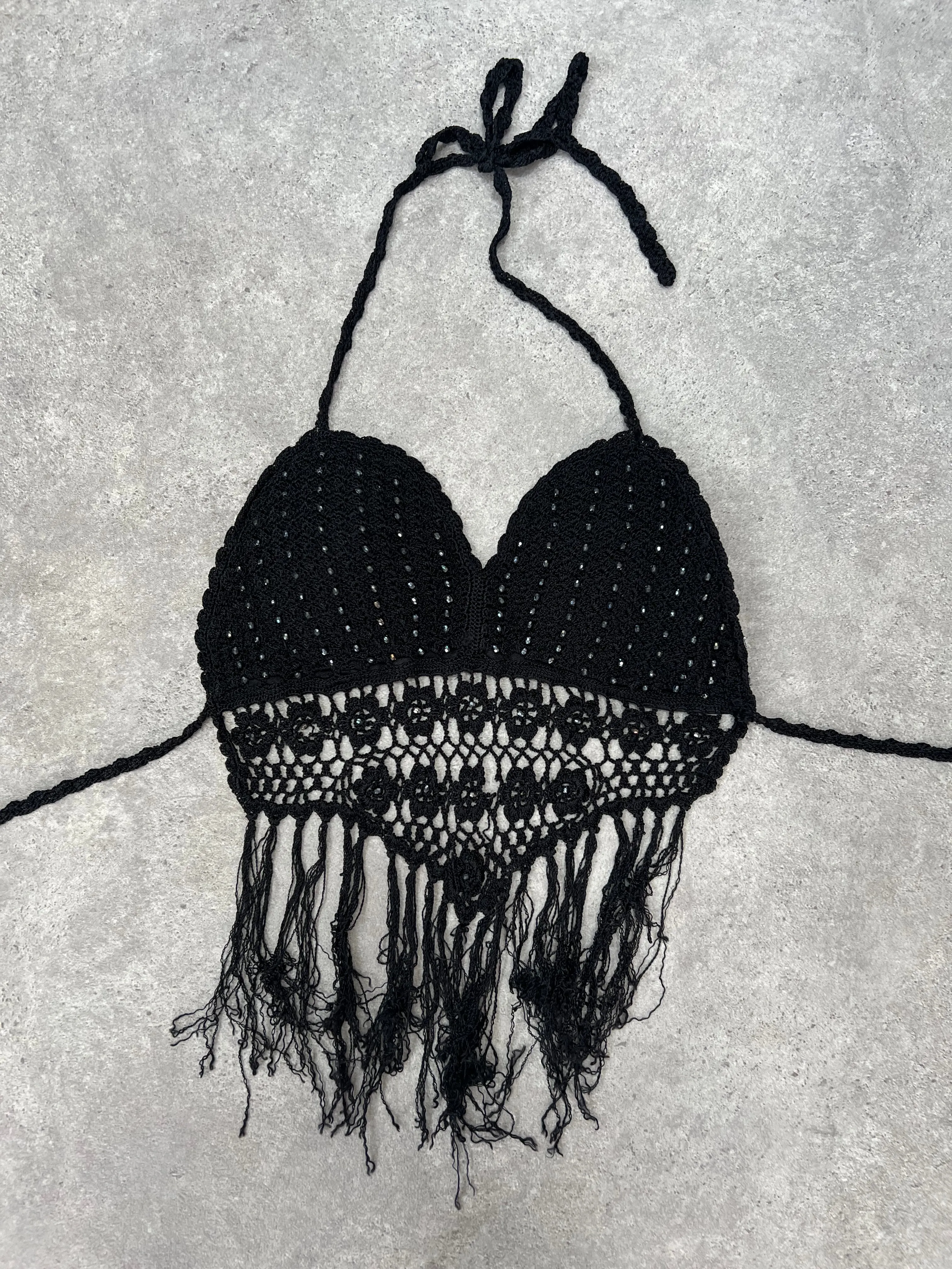 90s festival crochet tie top -  Size S