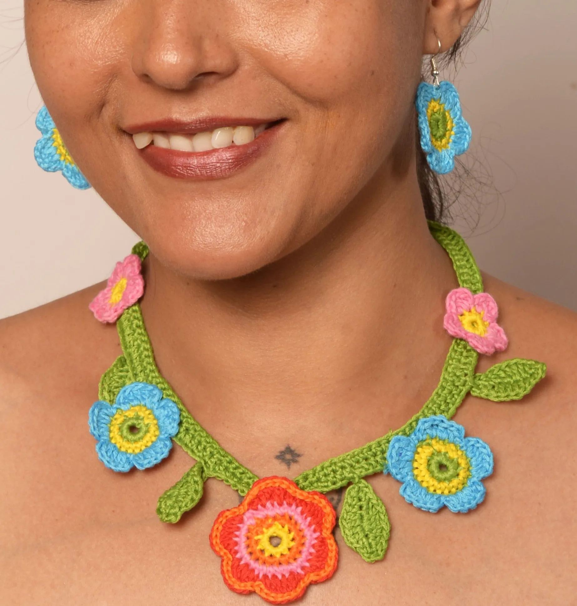 Aadilakshmi Crochet Necklace & Earrings  set