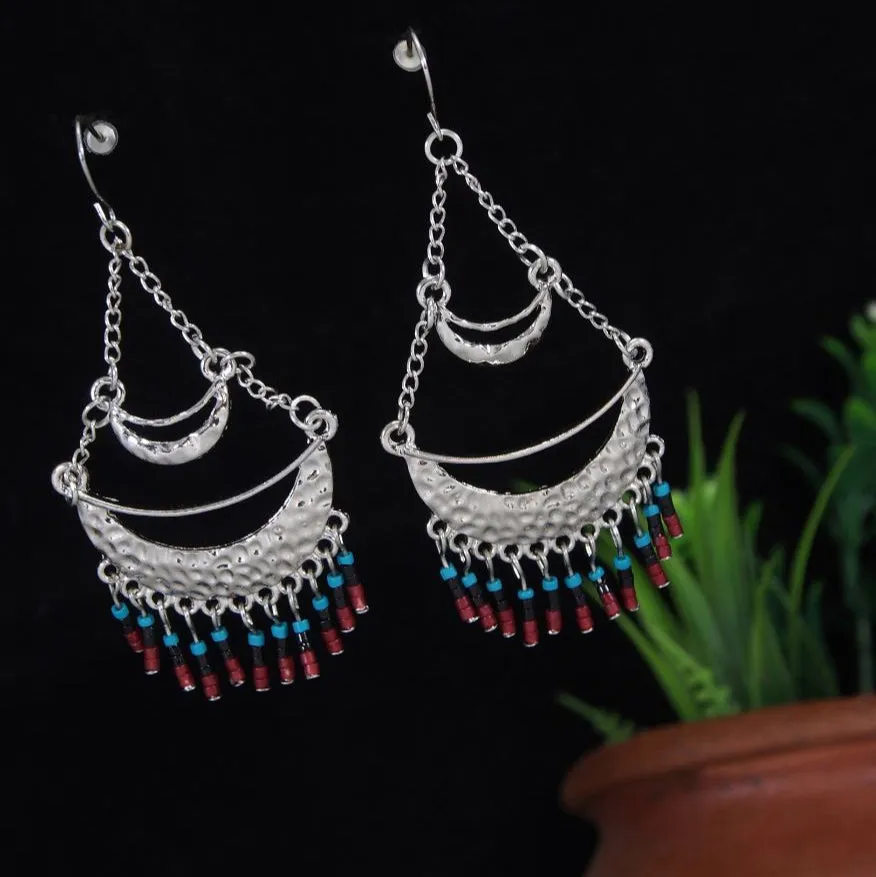 Antique Gold Plated Multi Coloured Tribal Dangle Earring