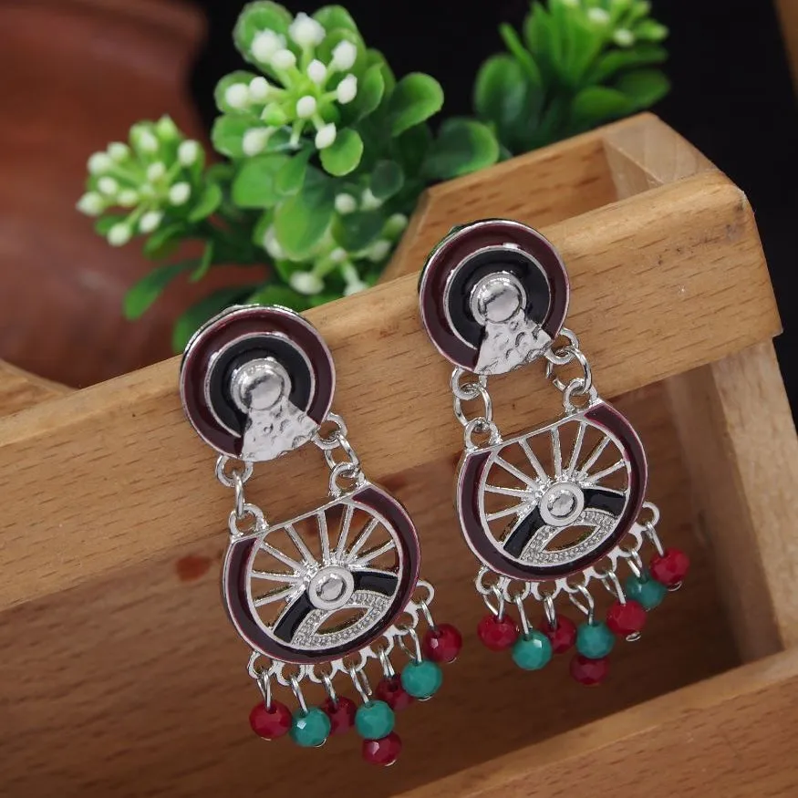 Antique Gold/Silver Plated Multi Coloured Tribal Dangle Earring