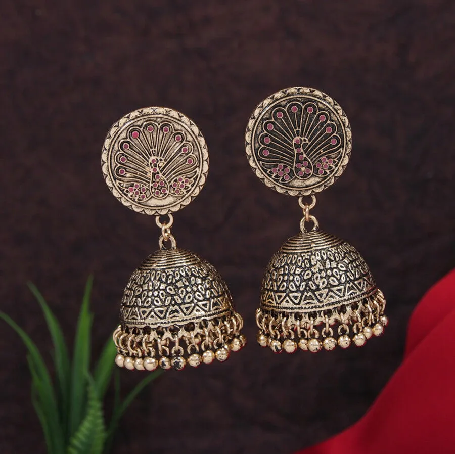 Antique Gold/Silver Plated Multicoloured Jhumki Earring