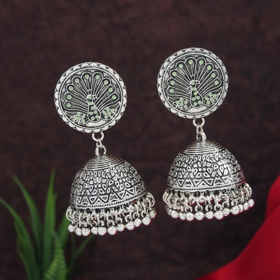 Antique Gold/Silver Plated Multicoloured Jhumki Earring