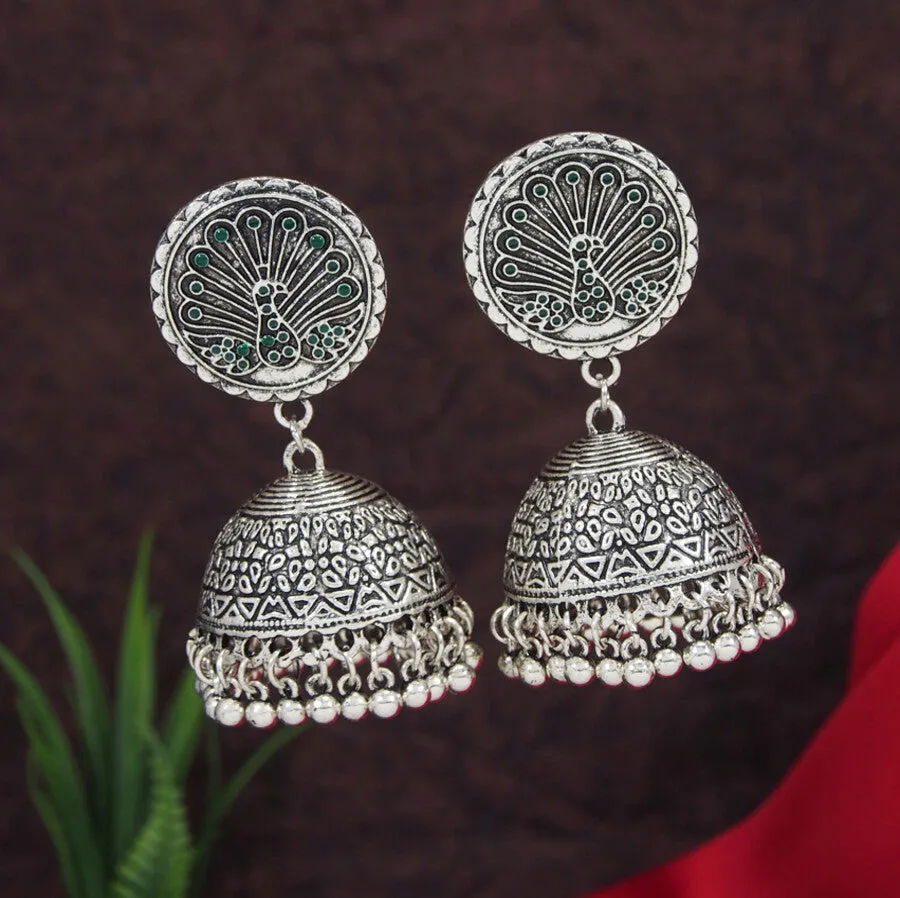 Antique Gold/Silver Plated Multicoloured Jhumki Earring