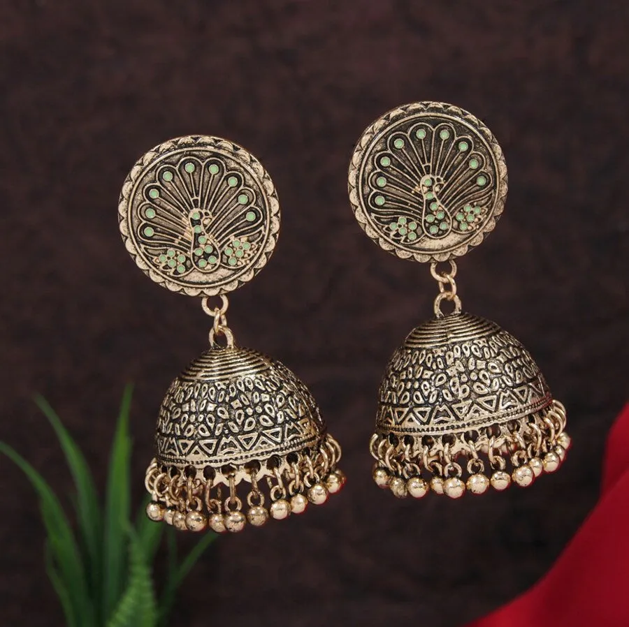 Antique Gold/Silver Plated Multicoloured Jhumki Earring