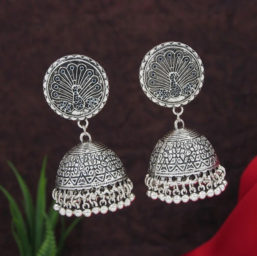 Antique Gold/Silver Plated Multicoloured Jhumki Earring
