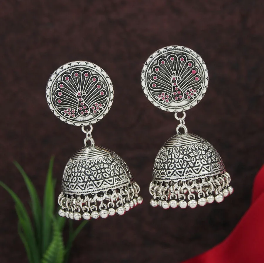 Antique Gold/Silver Plated Multicoloured Jhumki Earring