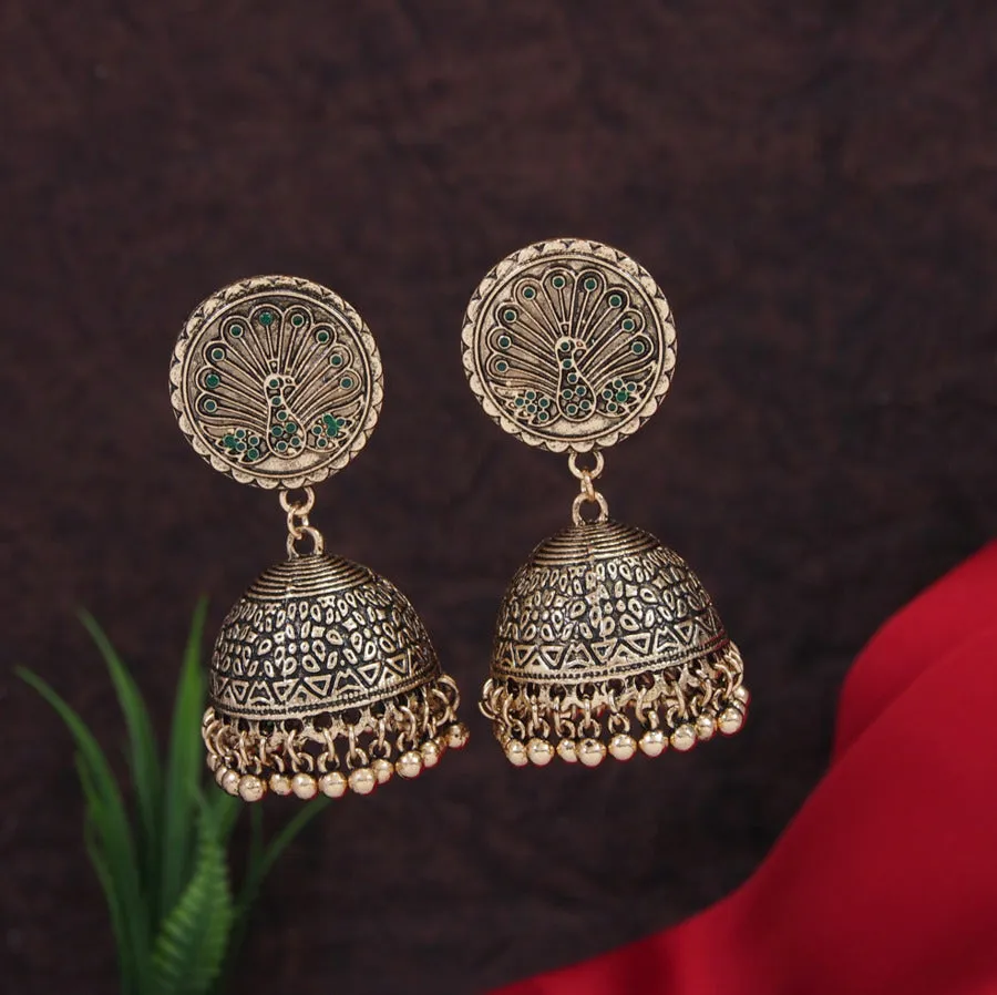 Antique Gold/Silver Plated Multicoloured Jhumki Earring