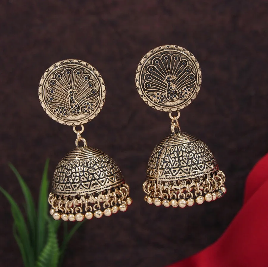 Antique Gold/Silver Plated Multicoloured Jhumki Earring