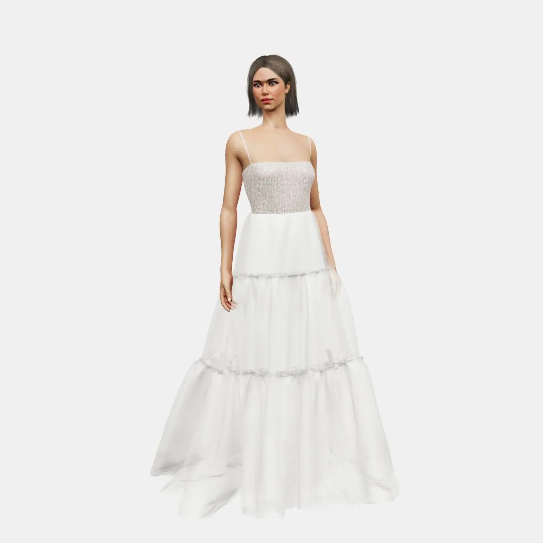 Bandeau and open back   A-lined tiered tulle