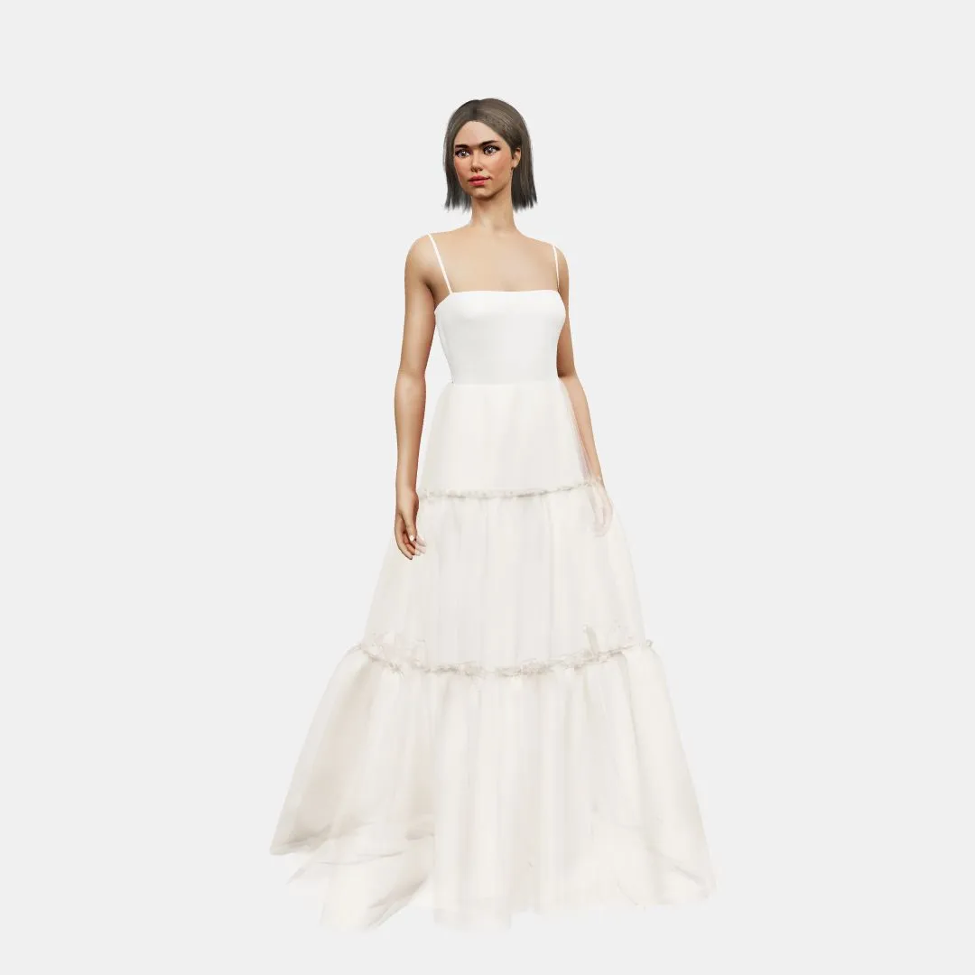 Bandeau and open back   A-lined tiered tulle