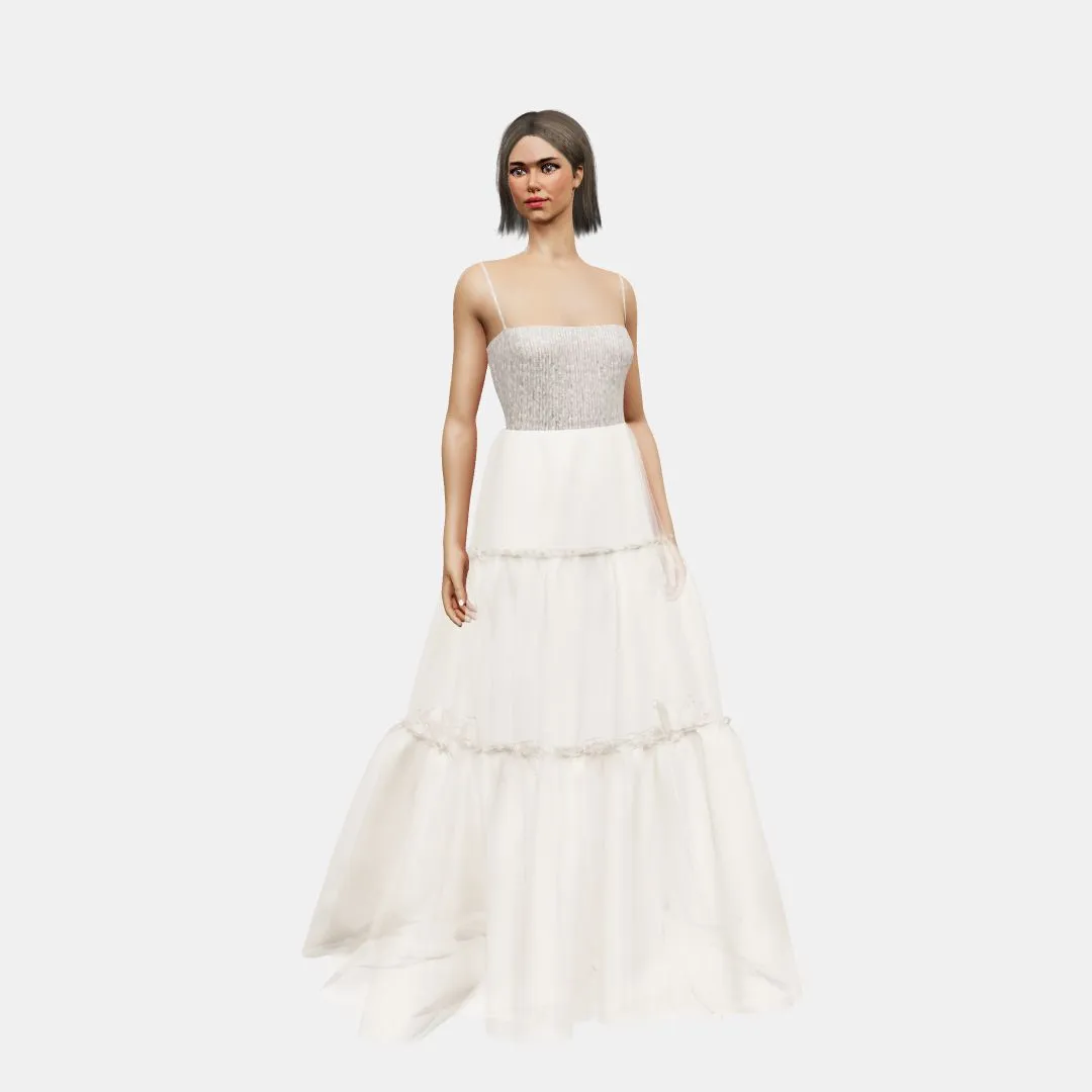 Bandeau and open back   A-lined tiered tulle