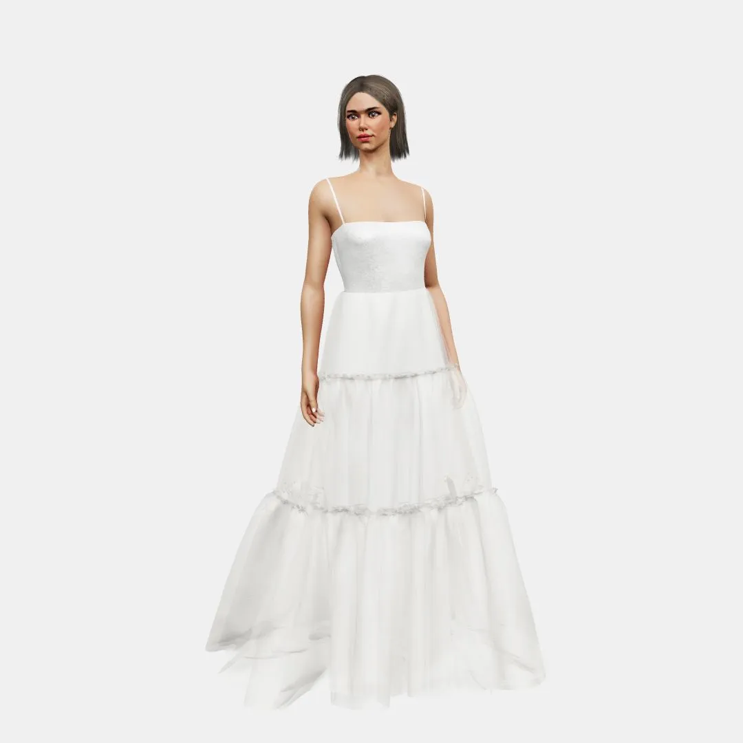 Bandeau and open back   A-lined tiered tulle
