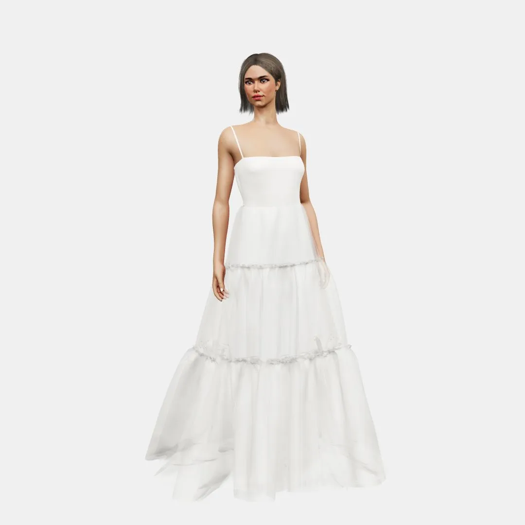 Bandeau and open back   A-lined tiered tulle