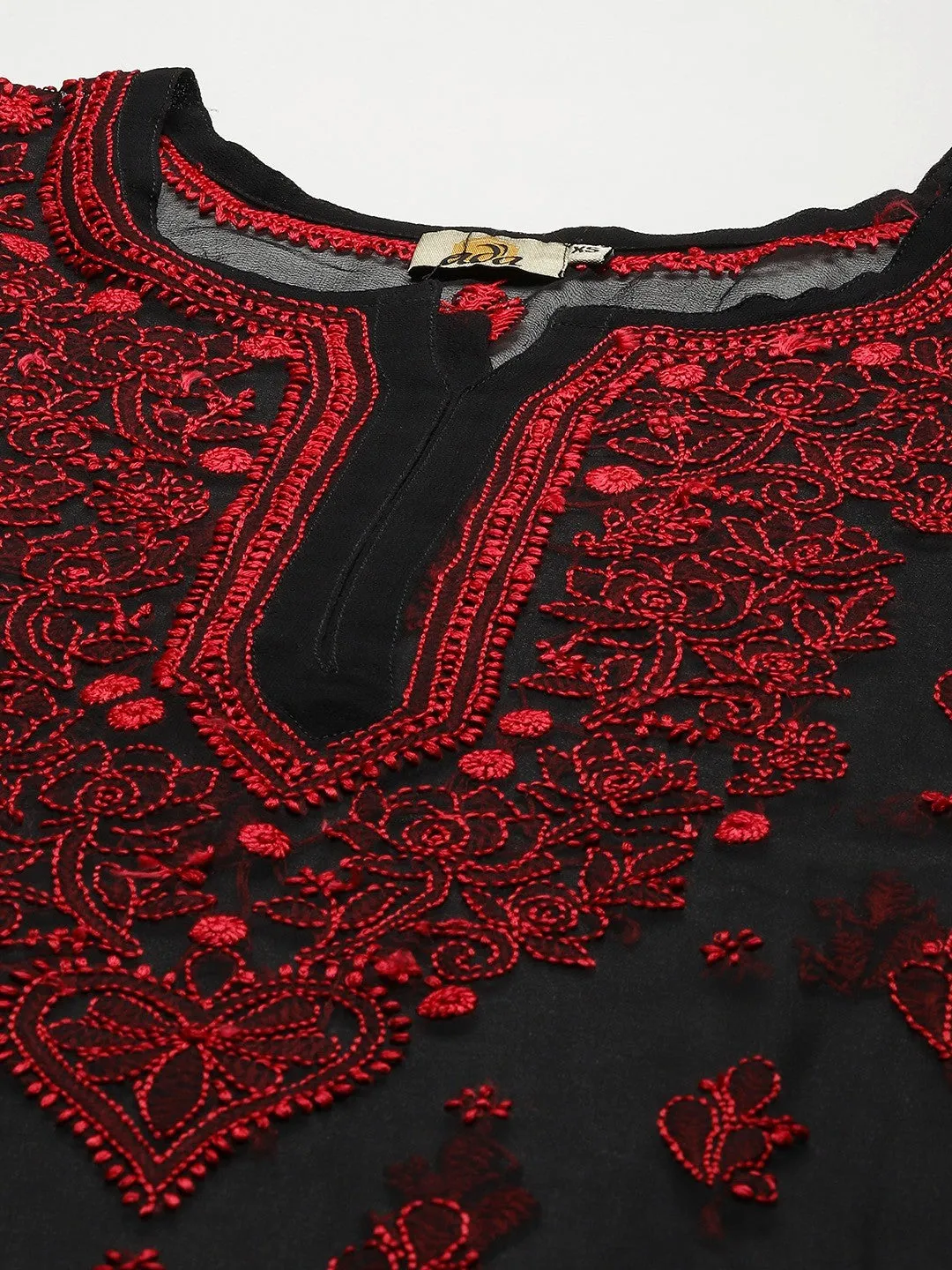 Black & Red Georgette Chikankari Tunic Top