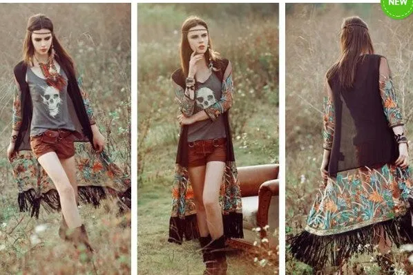 Bohemian Style Kimono W  Tassel