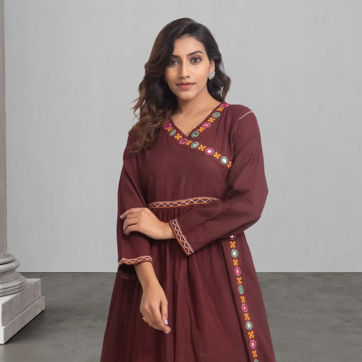 Brown Kurta/Tunic For Women | Kutchi Rebari Embroidery | Office Wear