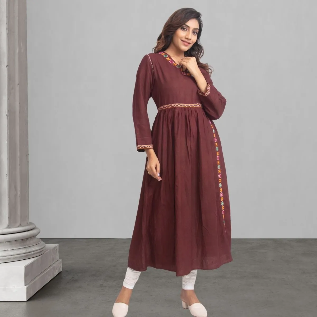 Brown Kurta/Tunic For Women | Kutchi Rebari Embroidery | Office Wear