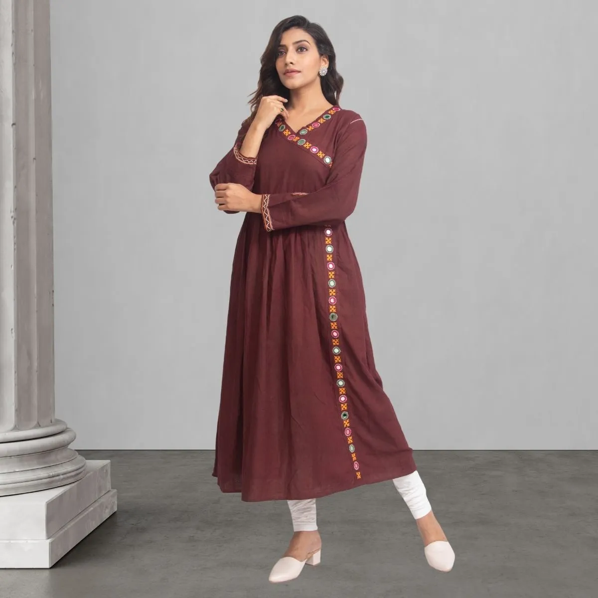 Brown Kurta/Tunic For Women | Kutchi Rebari Embroidery | Office Wear