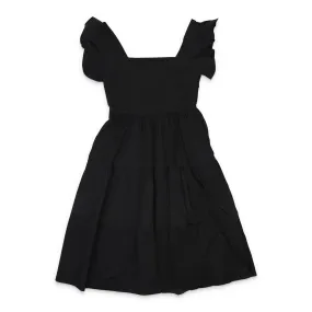 CALLIPYGIAN POPLIN?TIERED BLACK MINI DRESS