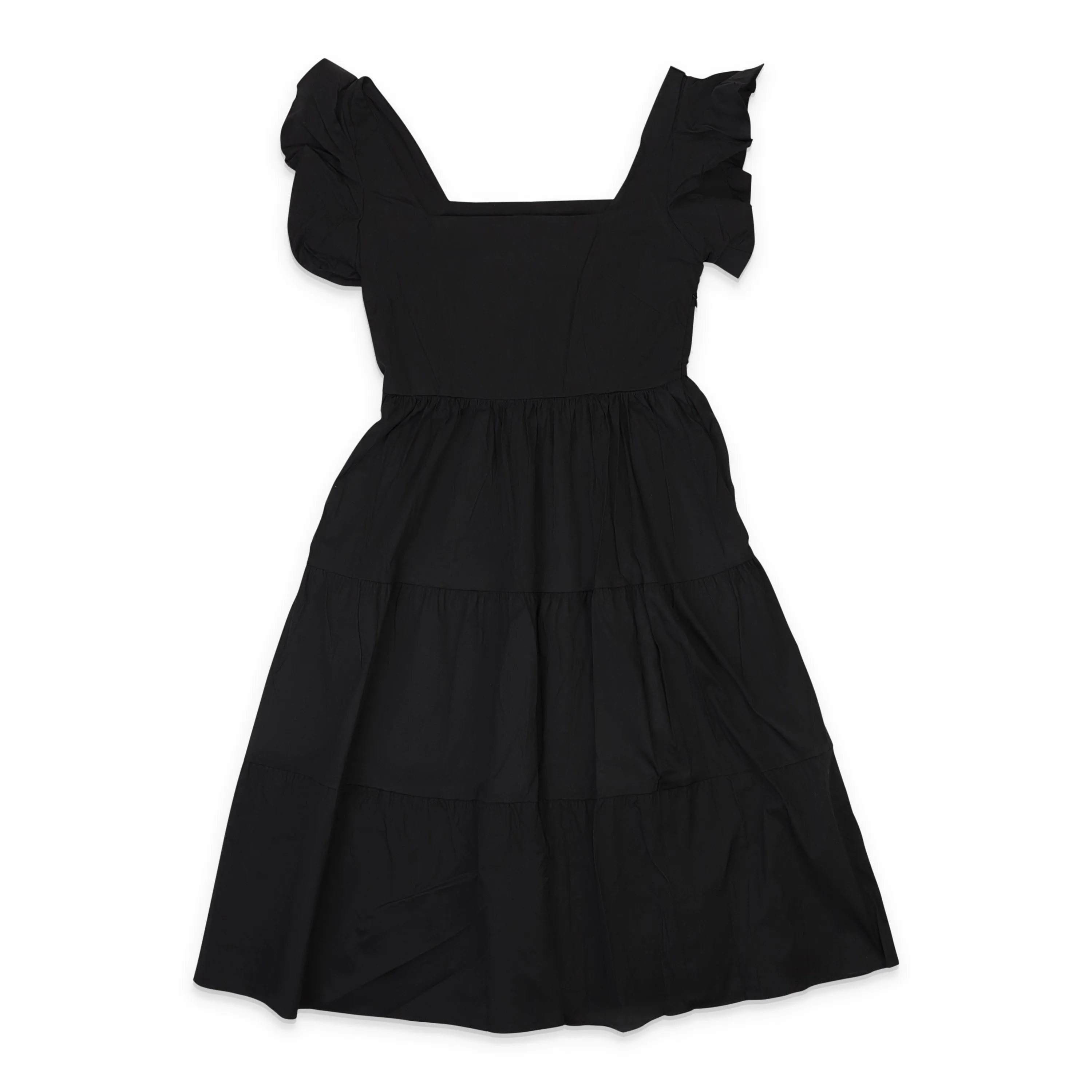 CALLIPYGIAN POPLIN?TIERED BLACK MINI DRESS