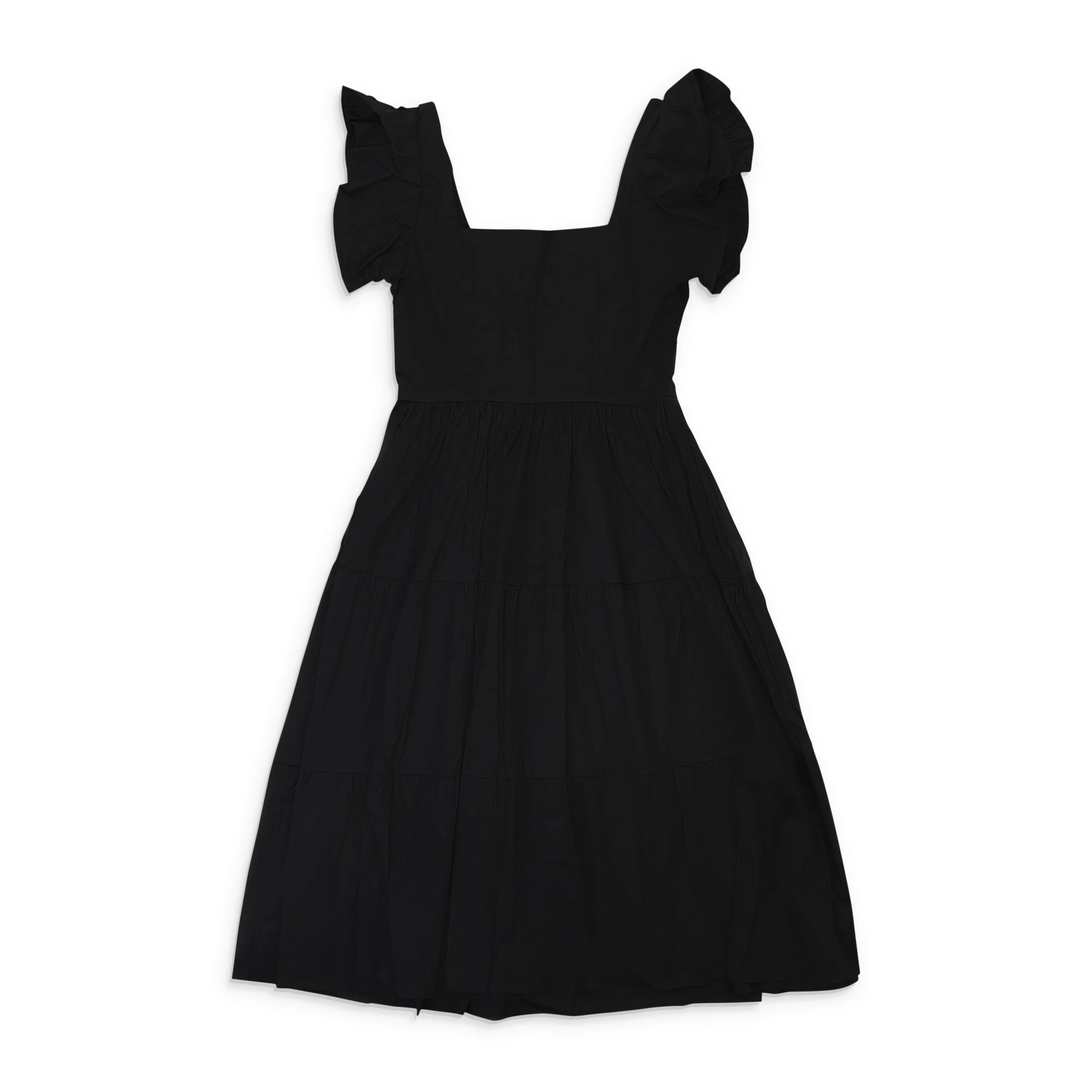 CALLIPYGIAN POPLIN?TIERED BLACK MINI DRESS