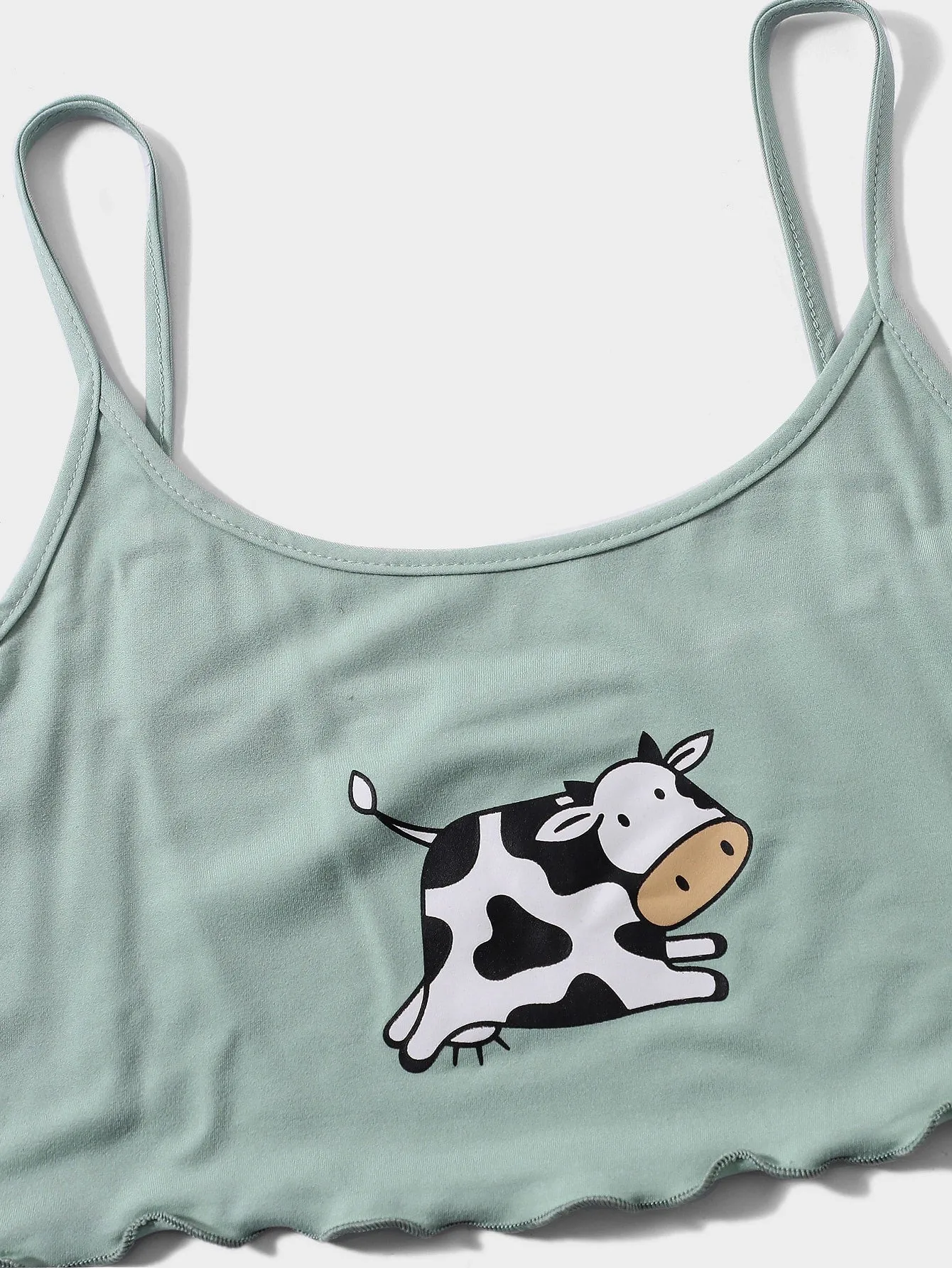 Cow Print Lettuce Trim Pajama Set