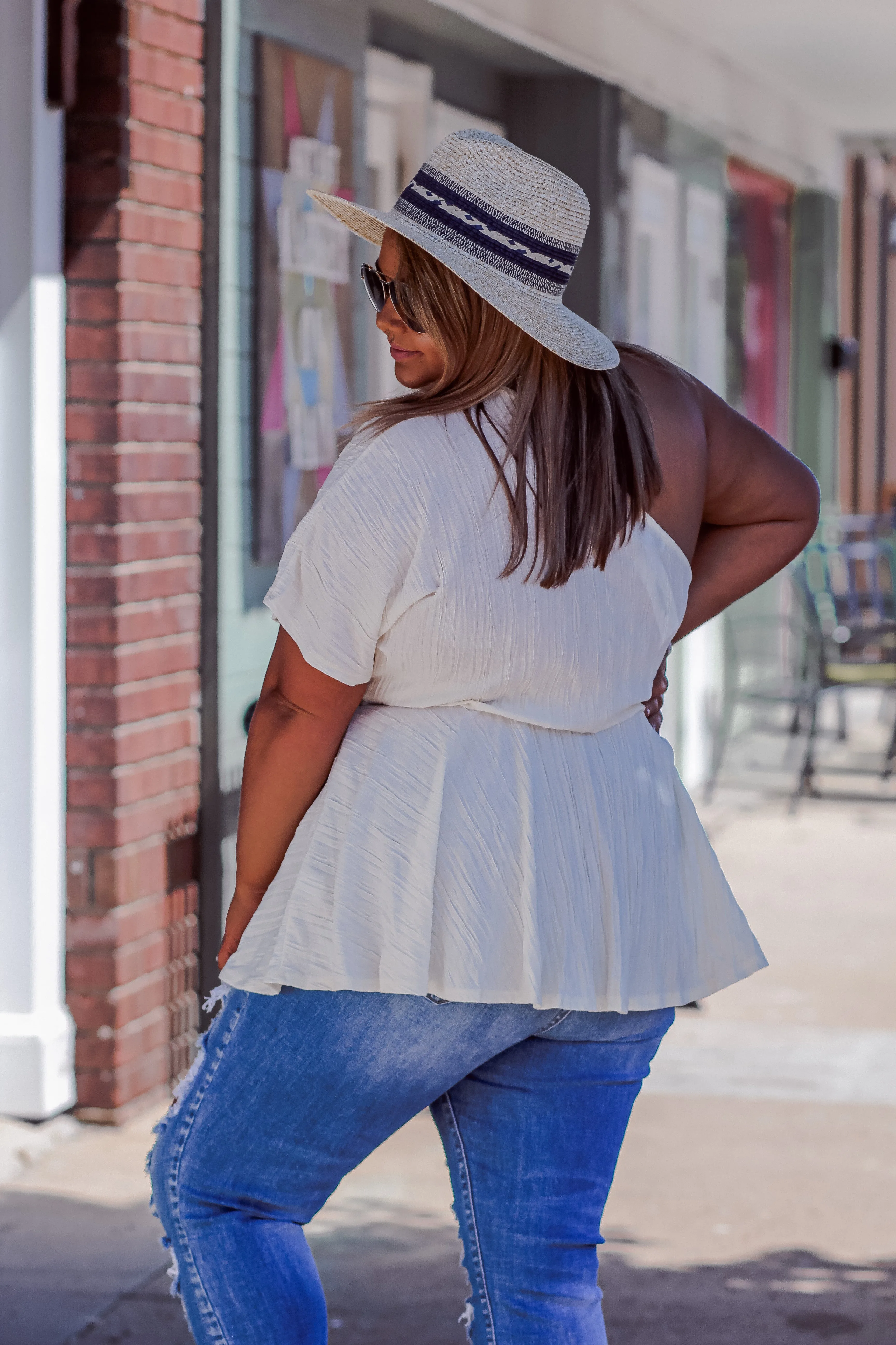 Cream Woven One Shoulder Blouse in Regular & Curvy