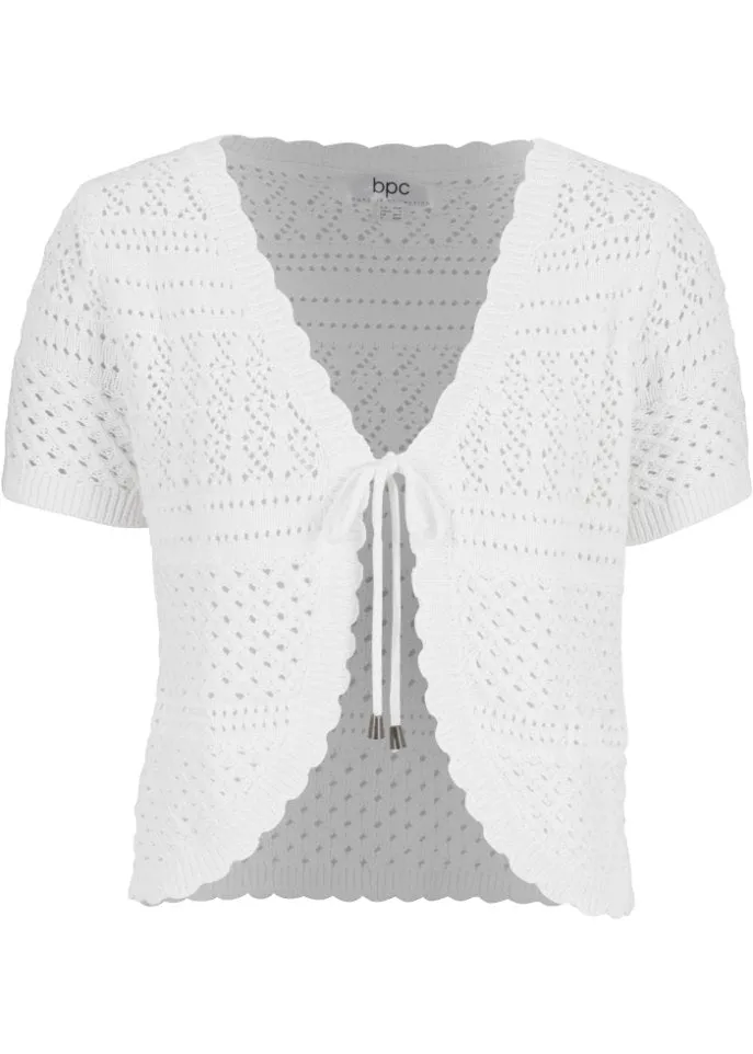 Crochet bolero with short sleeves Bpc Bonprix Collection, white
