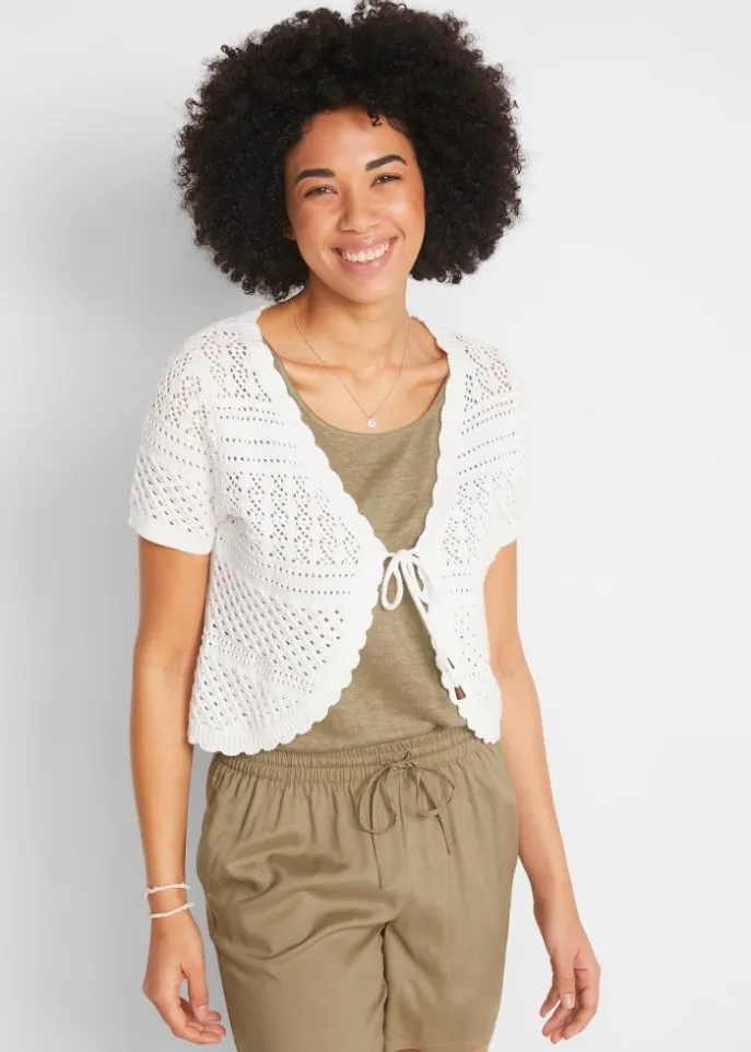Crochet bolero with short sleeves Bpc Bonprix Collection, white