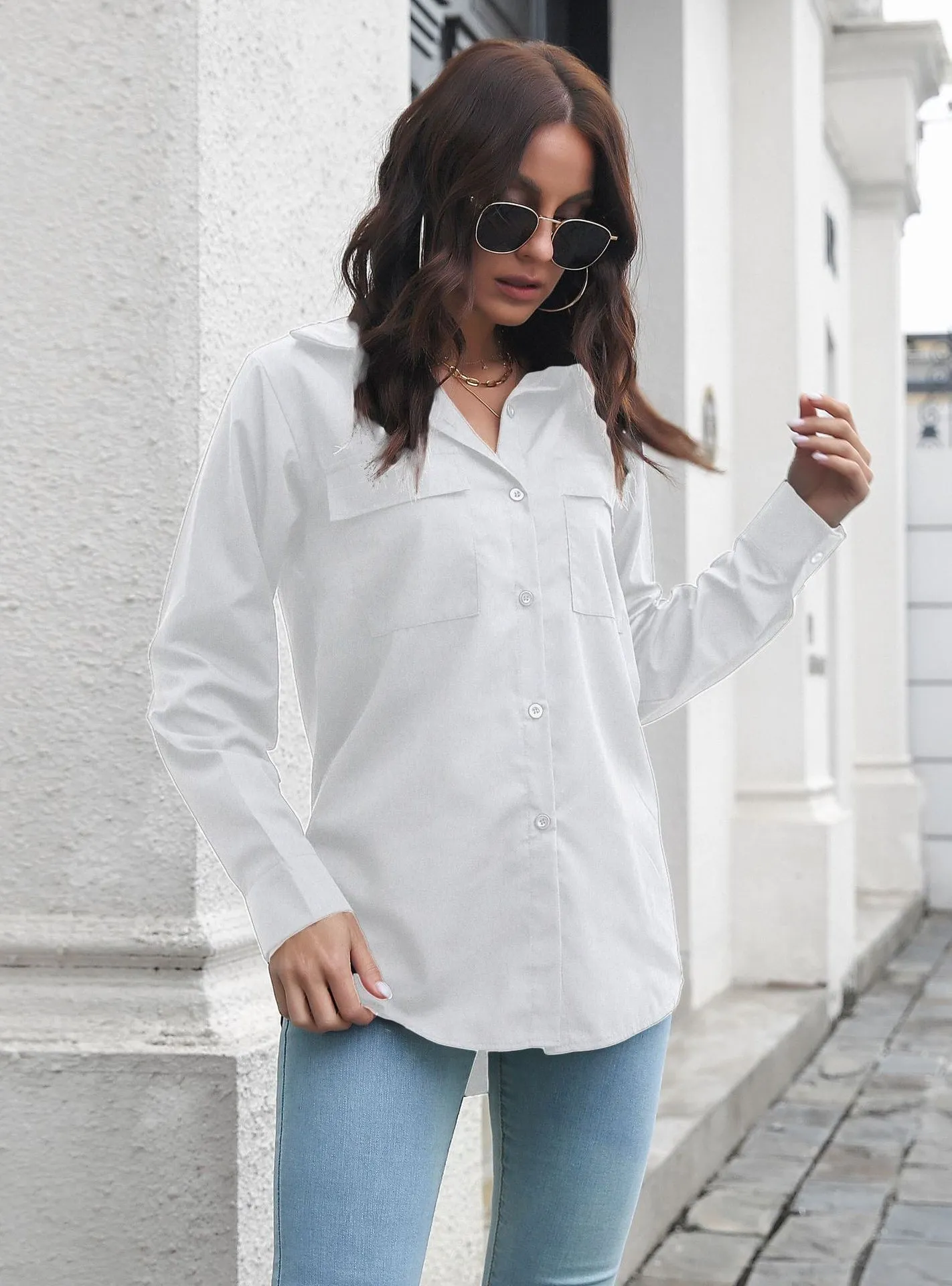 Double Pocket Long Sleeve Loose Shirt