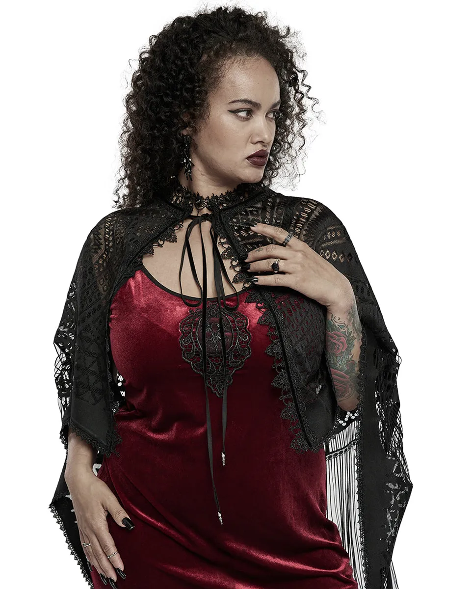 DY-1405 Plus Size Womens Gothic Lace Applique Fringed Shawl
