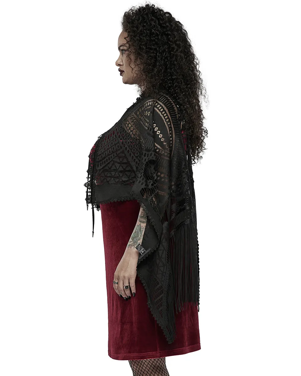 DY-1405 Plus Size Womens Gothic Lace Applique Fringed Shawl