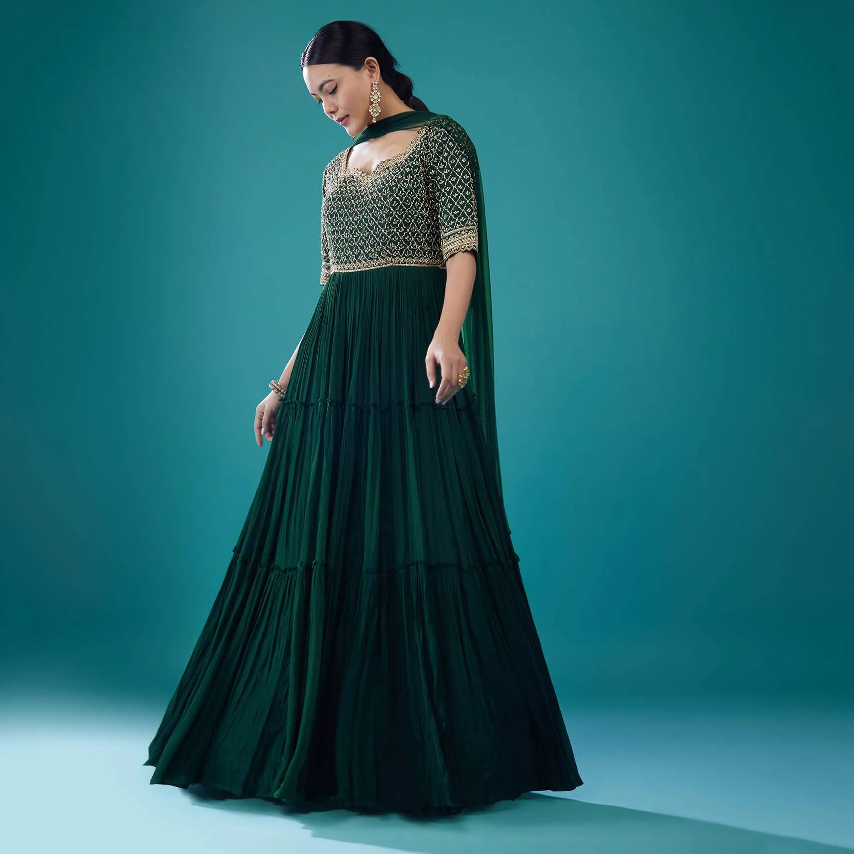 Emerald Green Georgette Embroidered Anarkali Suit