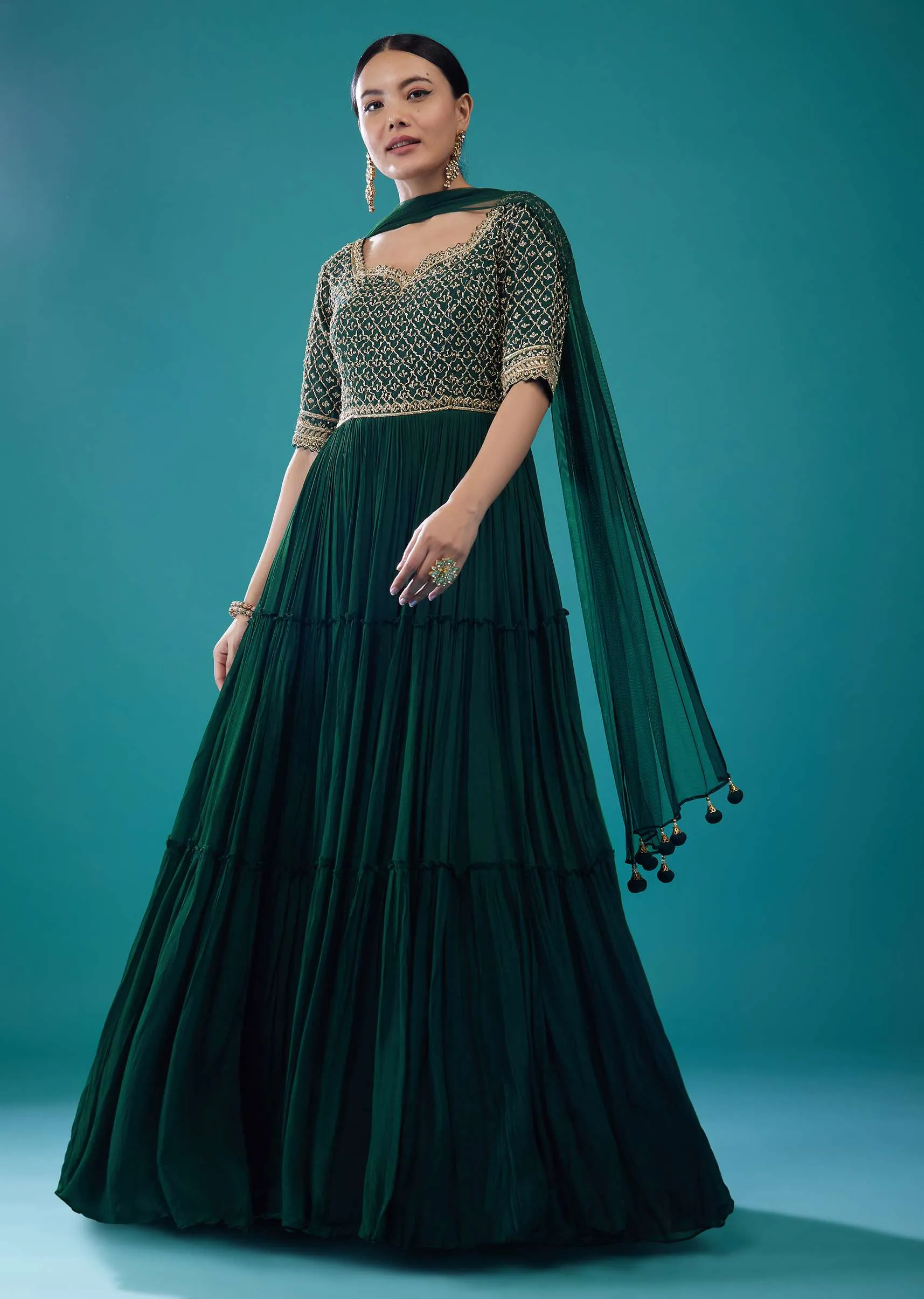 Emerald Green Georgette Embroidered Anarkali Suit