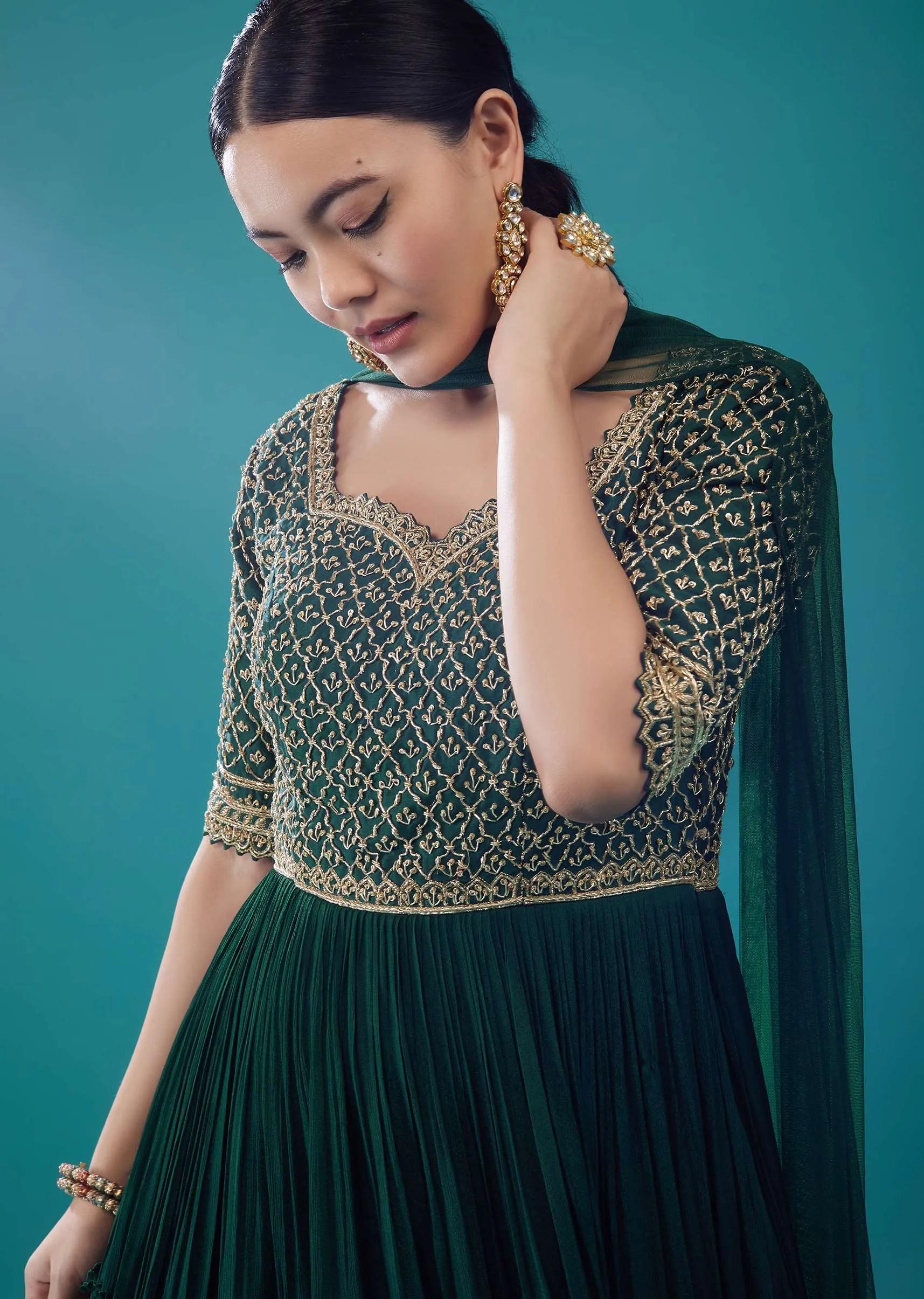 Emerald Green Georgette Embroidered Anarkali Suit