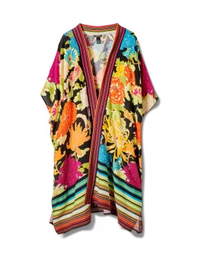Floral Border Print Duster Kimono