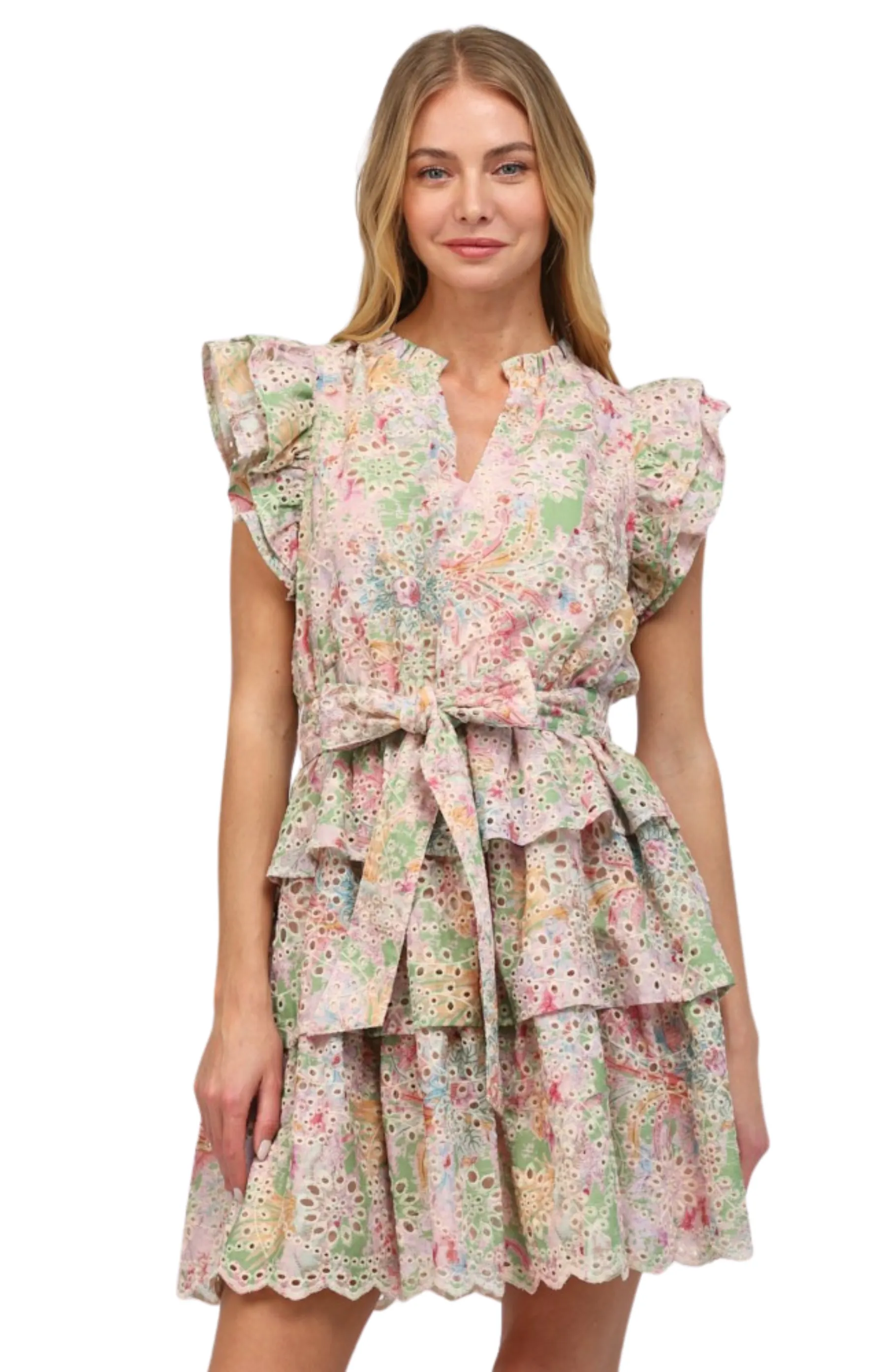 Floral Eyelet Lace Tiered Dress