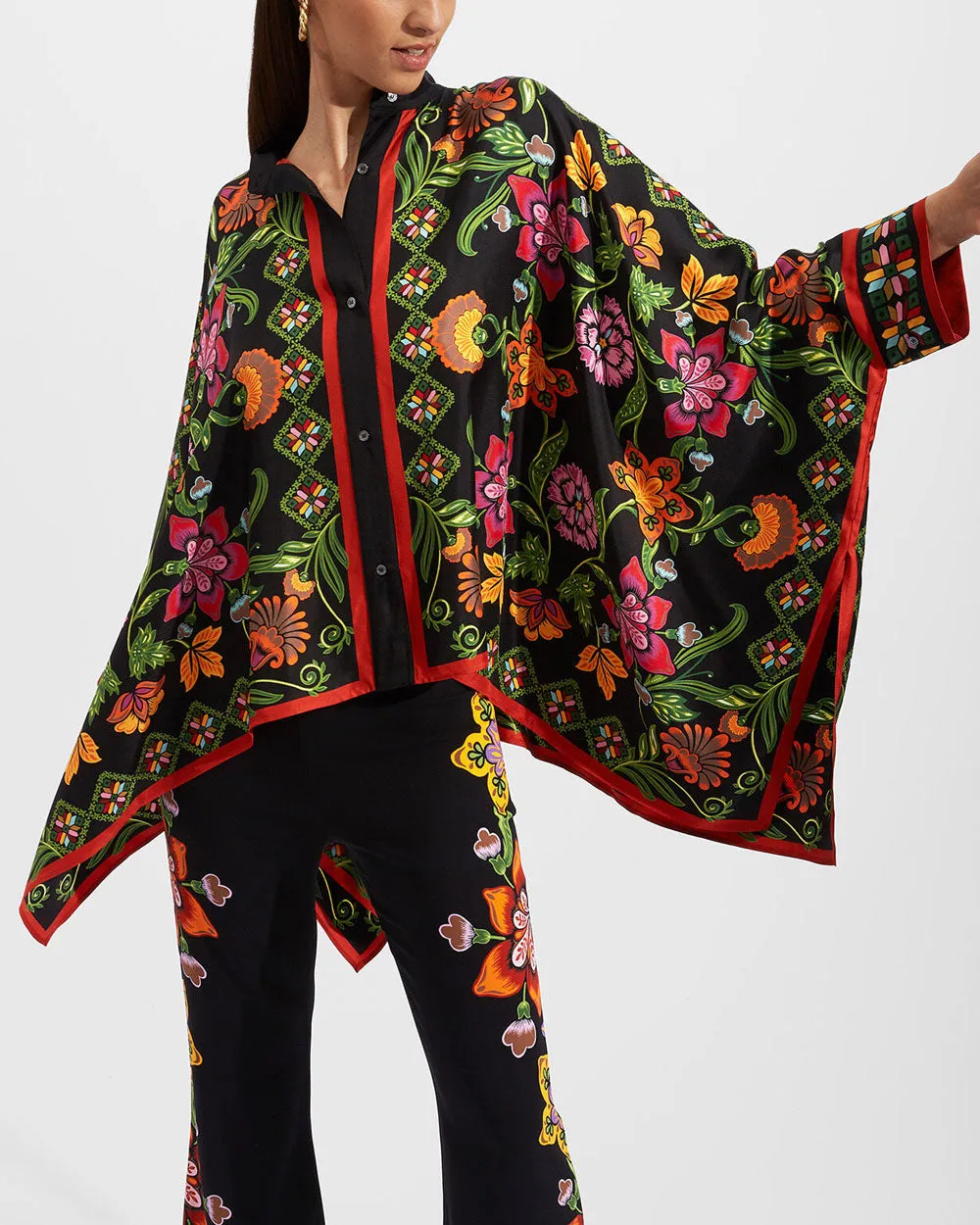 Folk Flowers Nero Placee Foulard Shirt