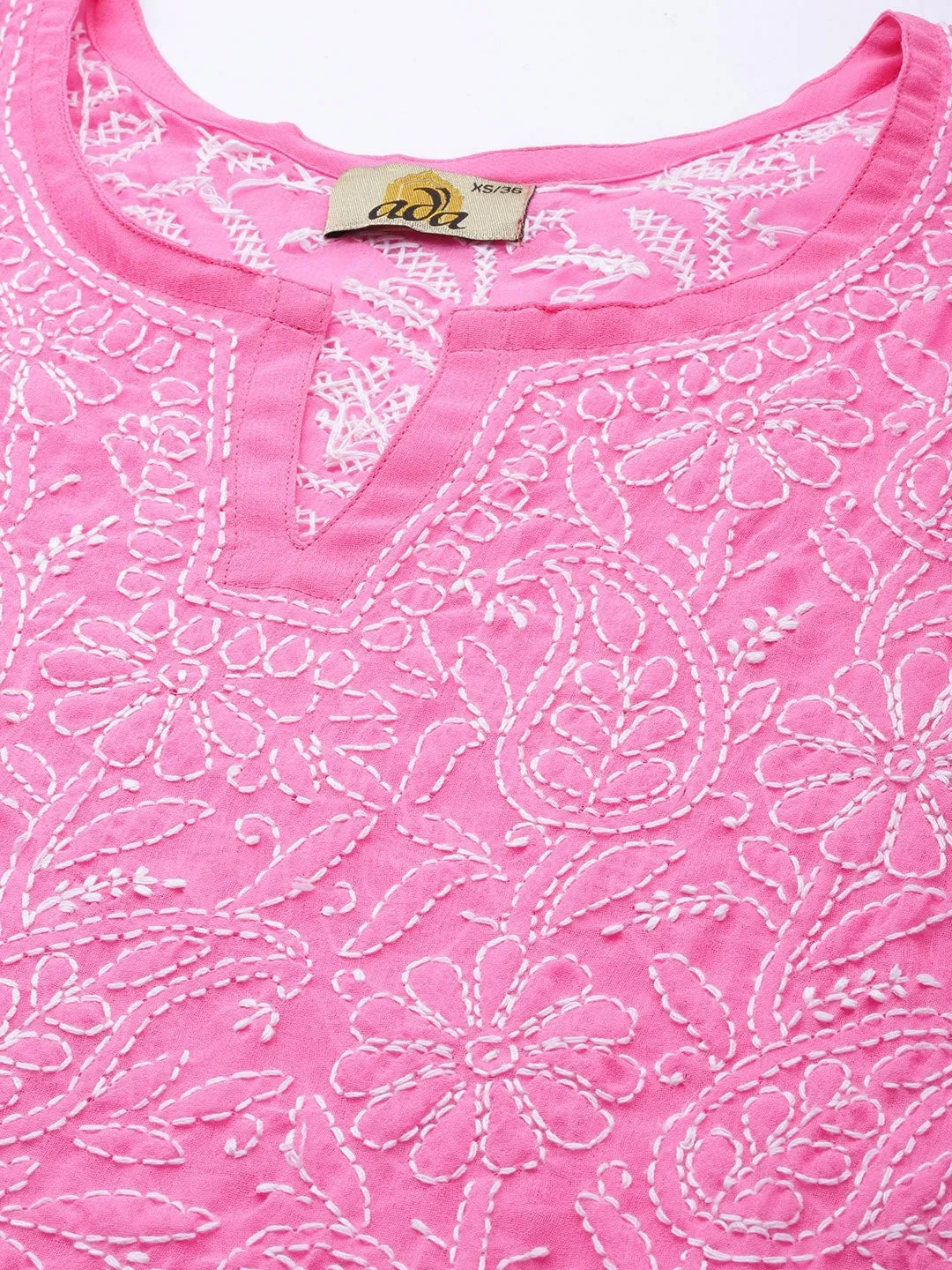 French Pink Georgette Chikankari Tunic Kurta