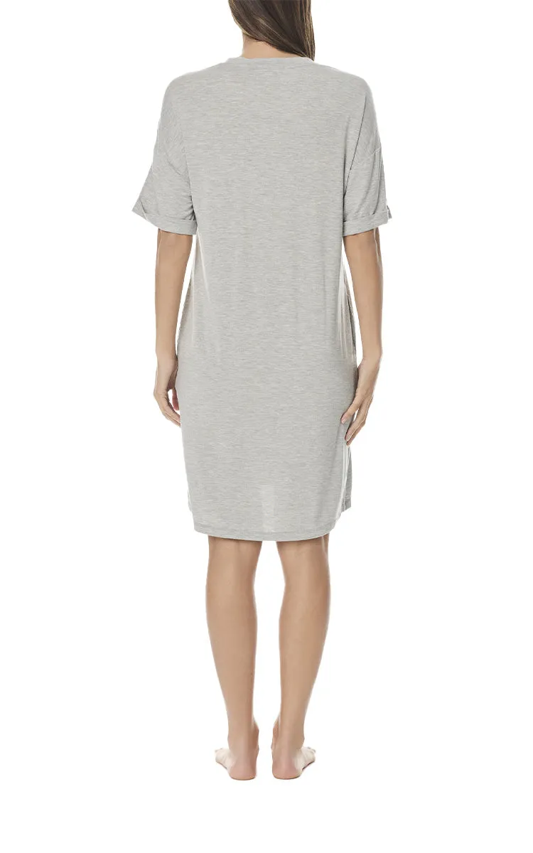 Gingerlilly Bamboo Nightie with Short Sleeve in Grey Marle