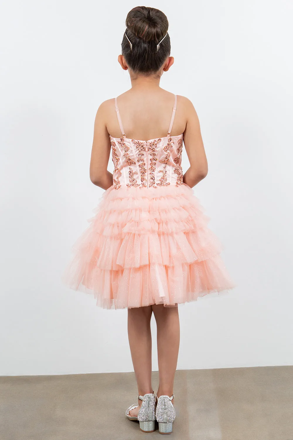 Girls Short Glitter Corset Tiered Dress by Cinderella Couture 5133