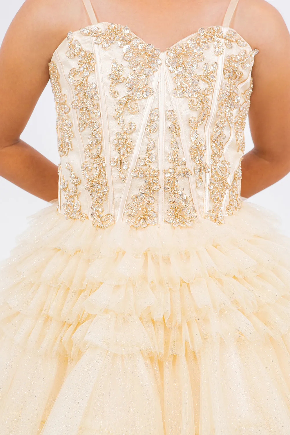 Girls Short Glitter Corset Tiered Dress by Cinderella Couture 5133
