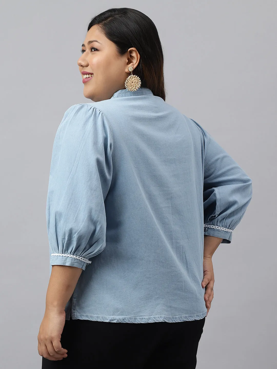 Light Blue Denim Embroidered Tunic