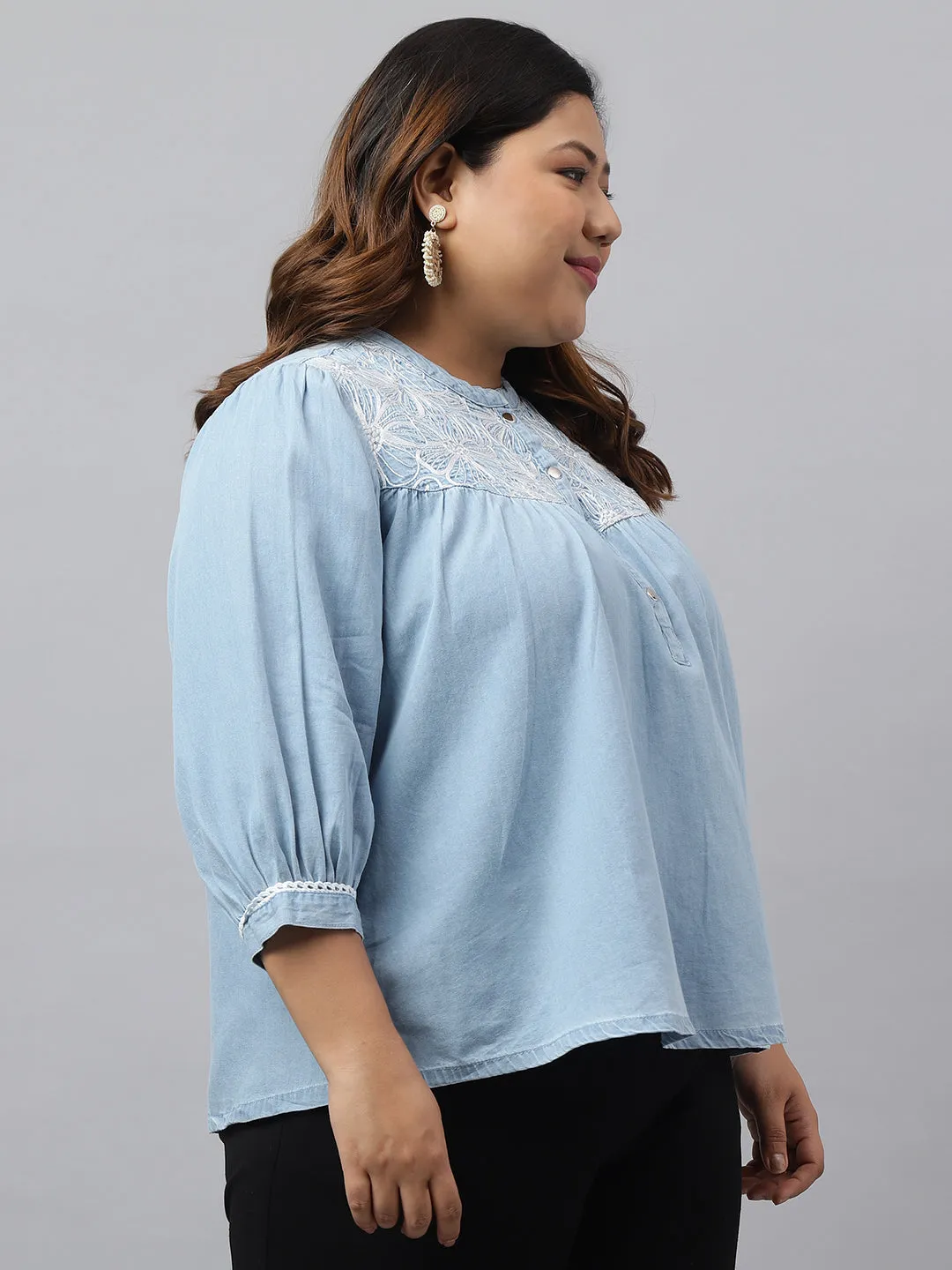 Light Blue Denim Embroidered Tunic